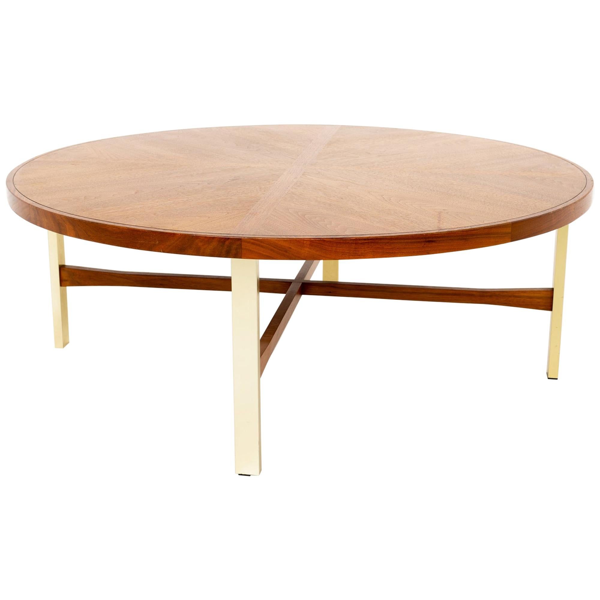 Drexel Heritage Mid Century Walnut And Brass Round Coffee Table At 1stdibs With American Heritage Round Coffee Tables (View 5 of 20)