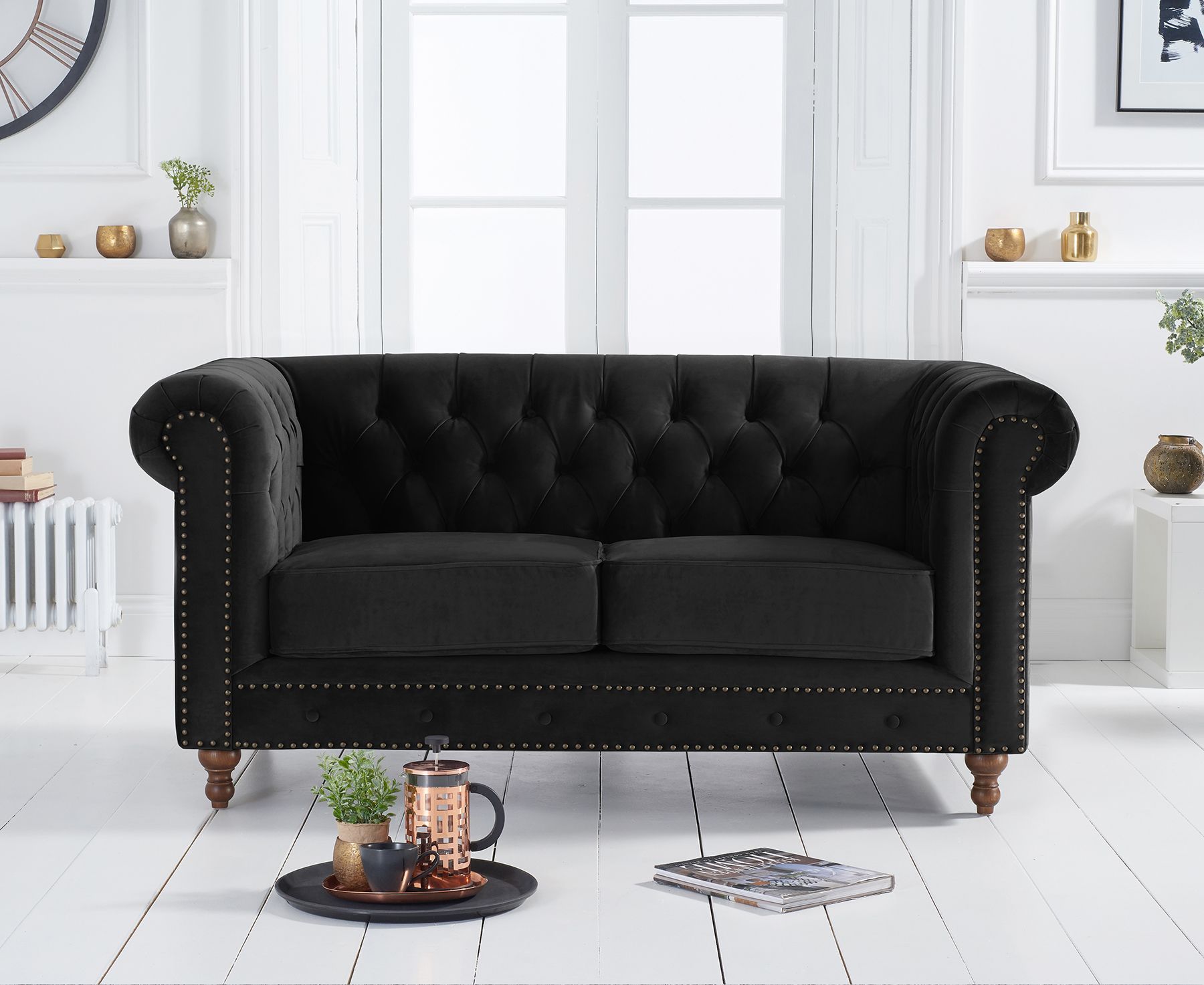 Durham Black Velvet 2 Seater Sofa – Lycroft Interiors With Black Velvet 2 Seater Sofa Beds (Gallery 3 of 20)