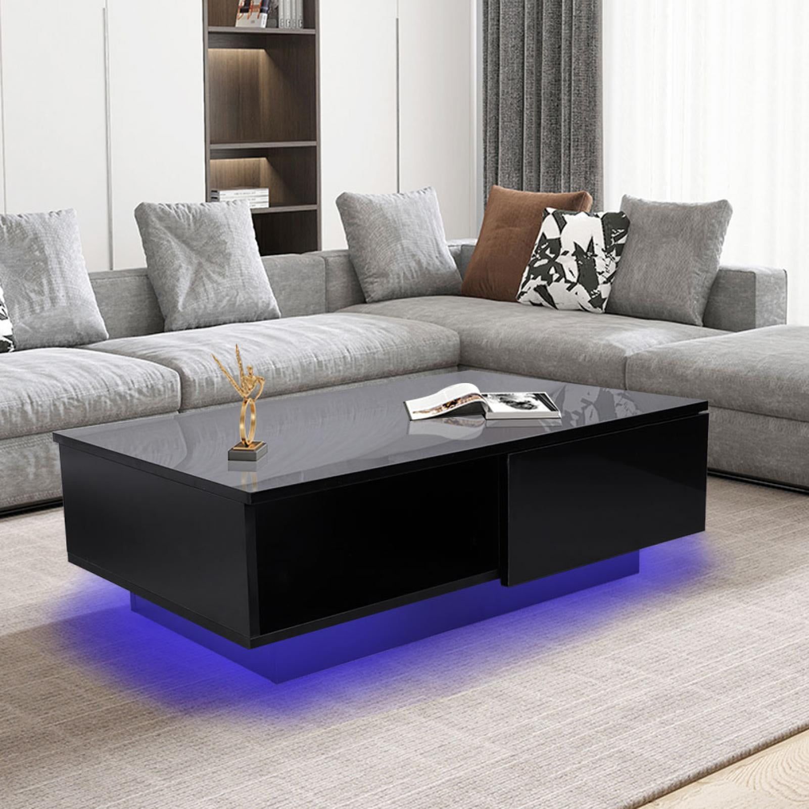 Ebtools Rectangle Led Coffee Table, Black Modern High Gloss Furniture Pertaining To Led Coffee Tables With 4 Drawers (View 10 of 20)