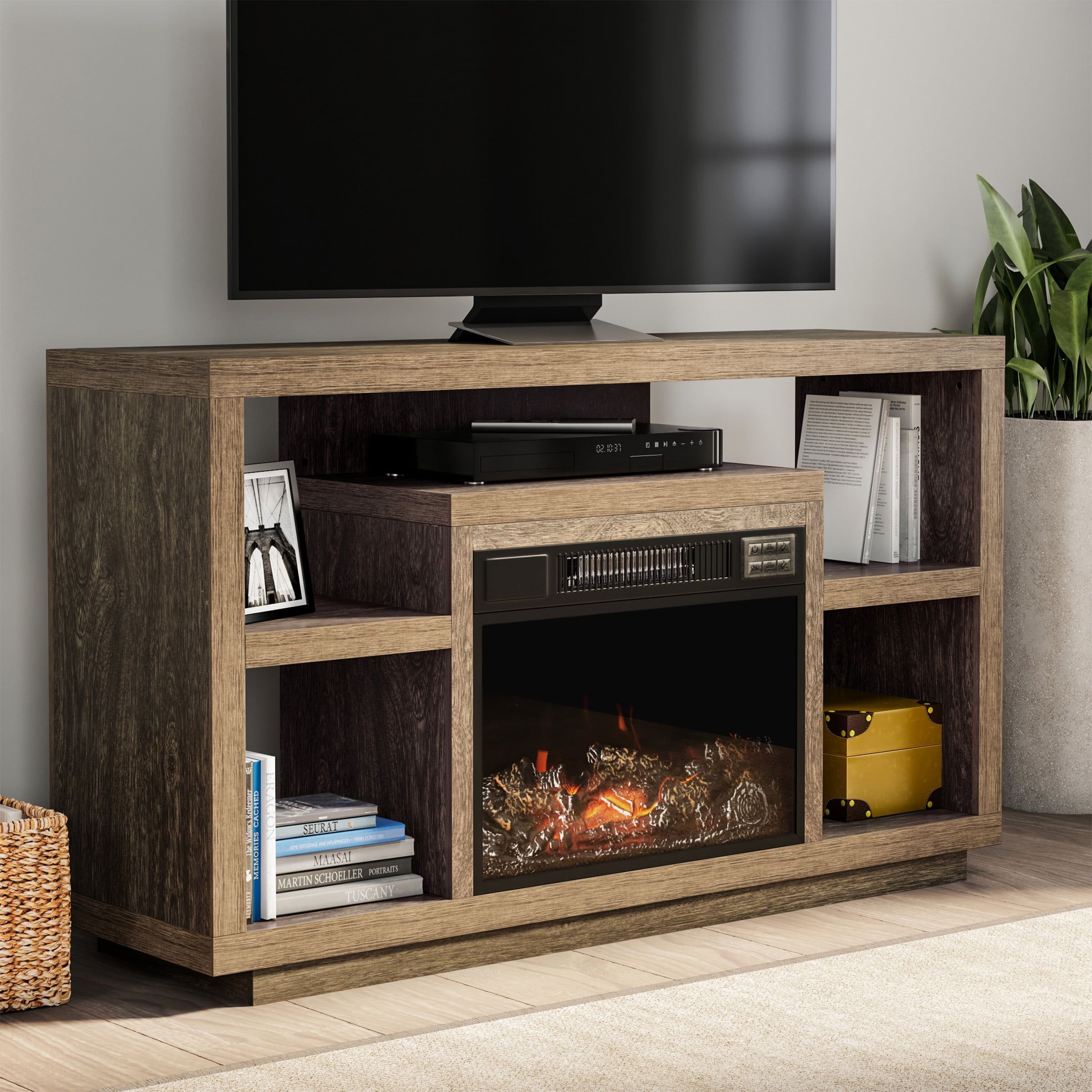 Electric Fireplace Tv Stand  For Tvs Up To 48" Console, Media Shelves Within Electric Fireplace Tv Stands (View 10 of 20)