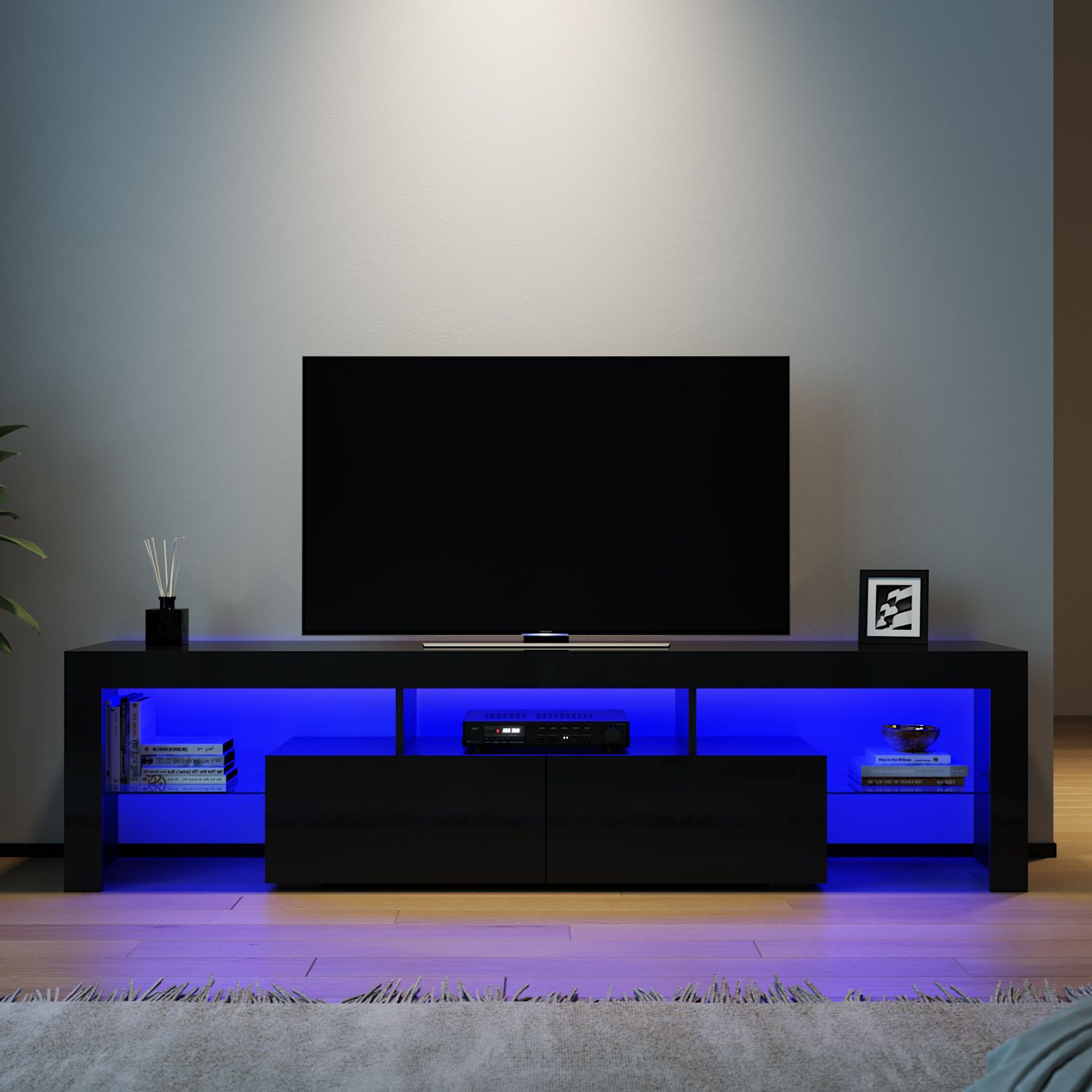 Elegant Tv Cabinet Led Entertainment Units Storage Stand Black Rgb Led In Black Rgb Entertainment Centers (Gallery 2 of 20)