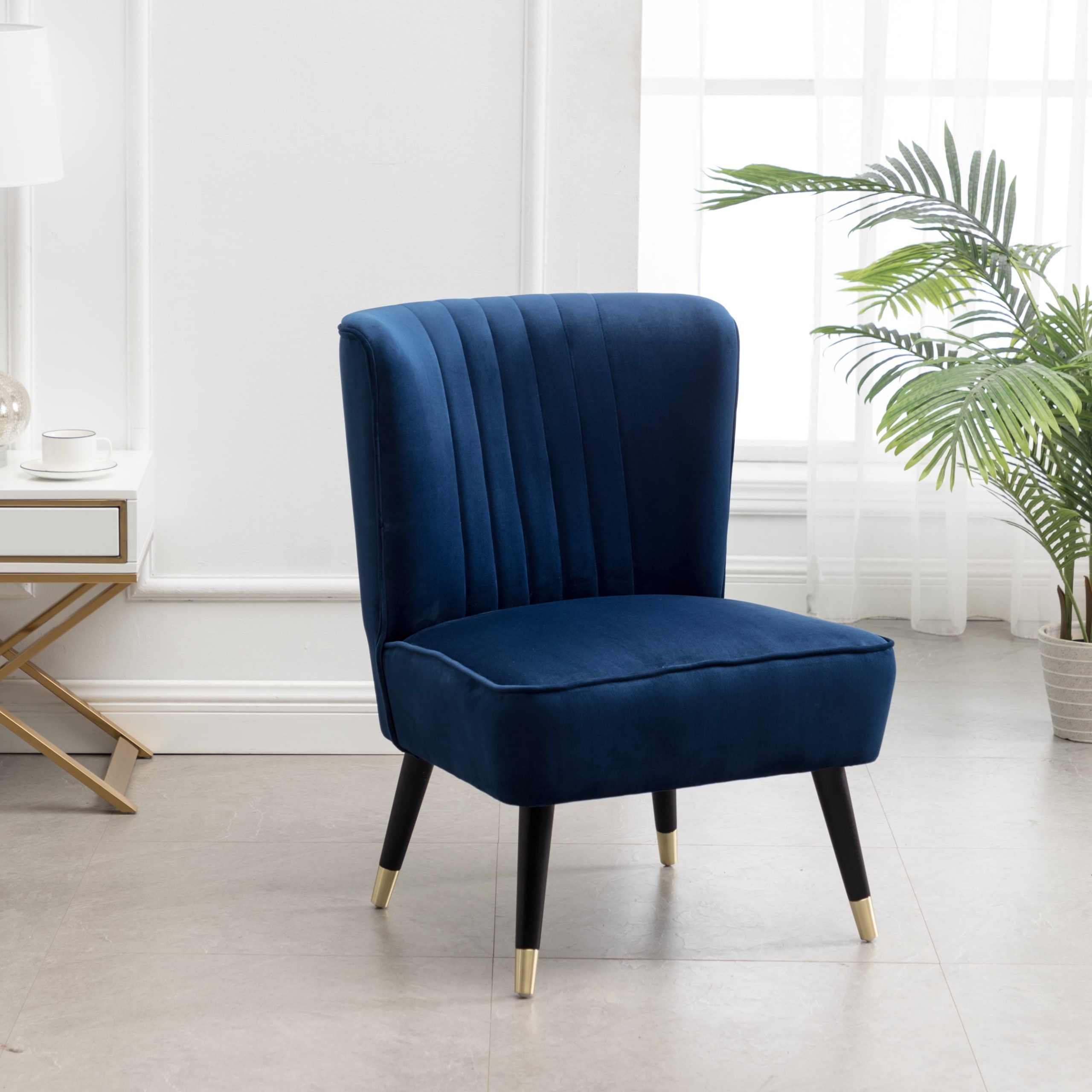Elon Contemporary Velvet Upholstered Accent Chair, Blue – Walmart Within Modern Velvet Upholstered Recliner Chairs (View 19 of 20)