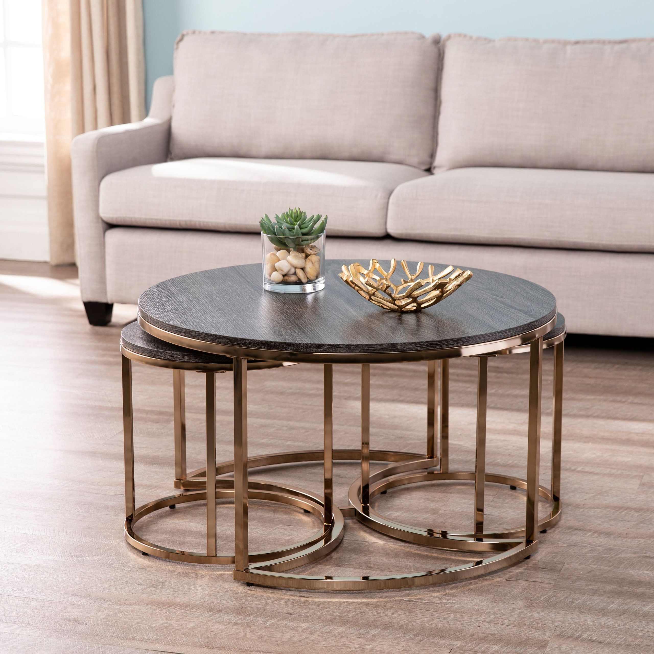 Ember Interiors Lokyle Metal And Wood Round Nesting Coffee Table, 3 Regarding Nesting Coffee Tables (View 2 of 20)