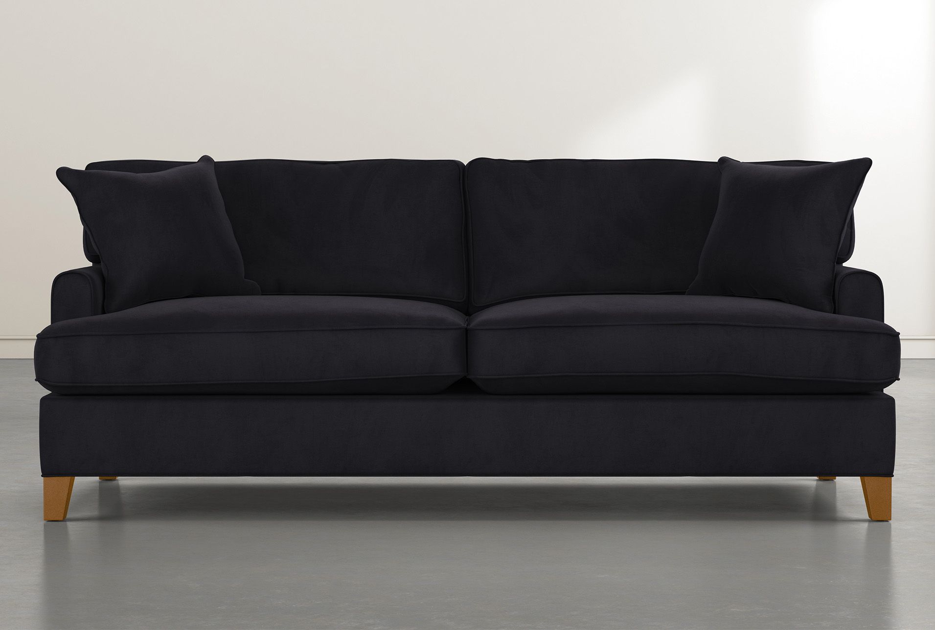 Emerson Ii 88" Black Velvet Sofa | Living Spaces Regarding Traditional Black Fabric Sofas (Gallery 12 of 21)