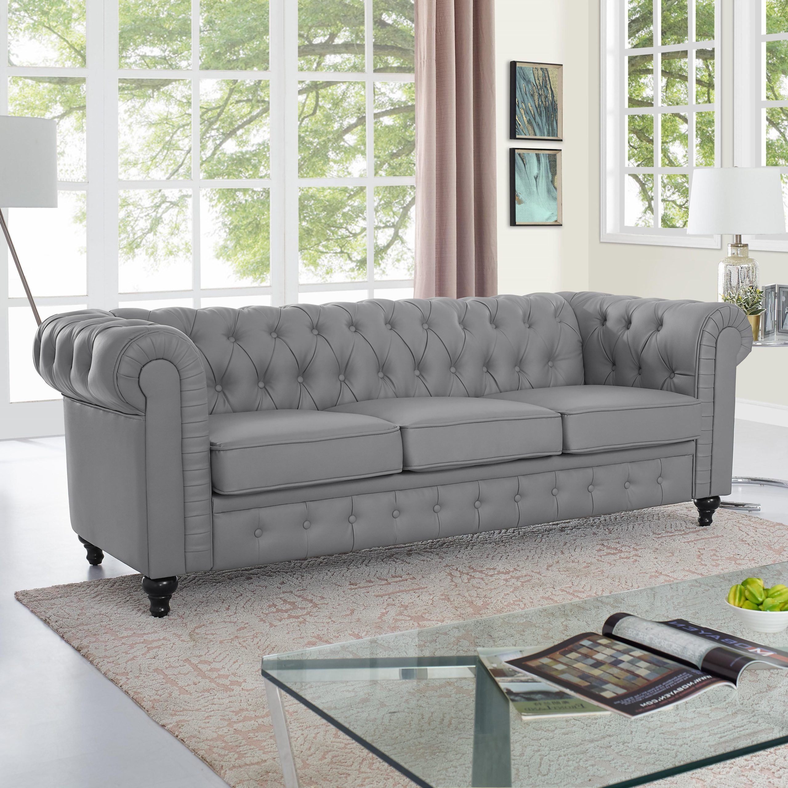 Emery Chesterfield Sofa With Rolled Arms, Tufted Cushionsnaomi Home In Chesterfield Sofas (View 7 of 21)