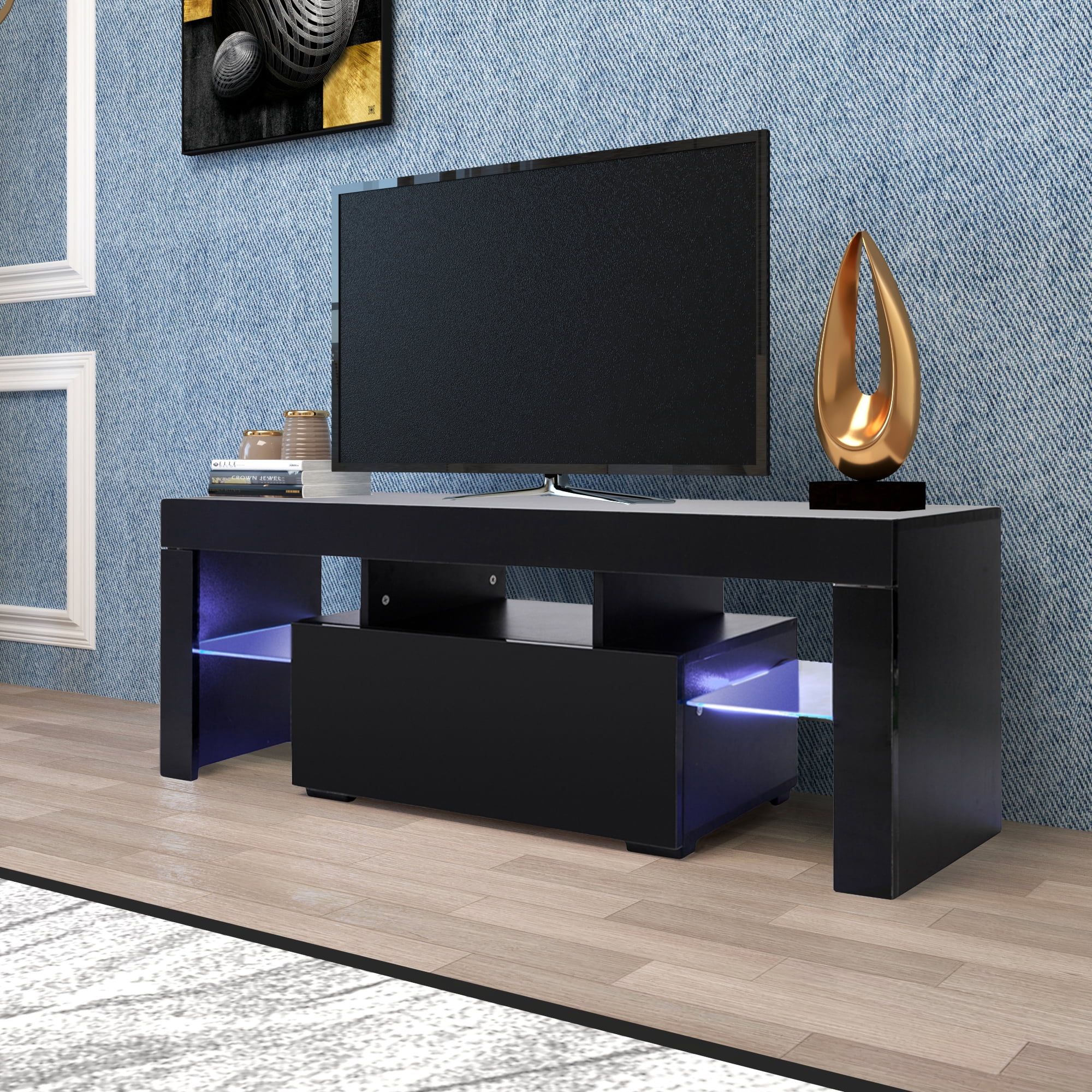 Entertainment Centers And Tv Stands, Yofe Tv Stand With Led Lights Regarding Rgb Entertainment Centers Black (View 14 of 20)