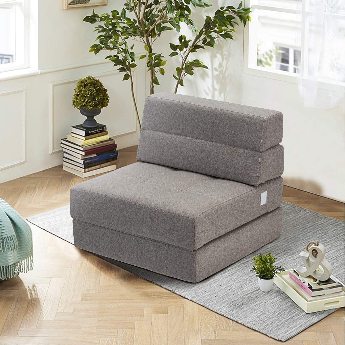 Erommy Fold Down Fabric Sofa Bed, Sleeper Sofa 2 In 1 Tri Fold Grey With Regard To 2 In 1 Foldable Sofas (Gallery 1 of 20)