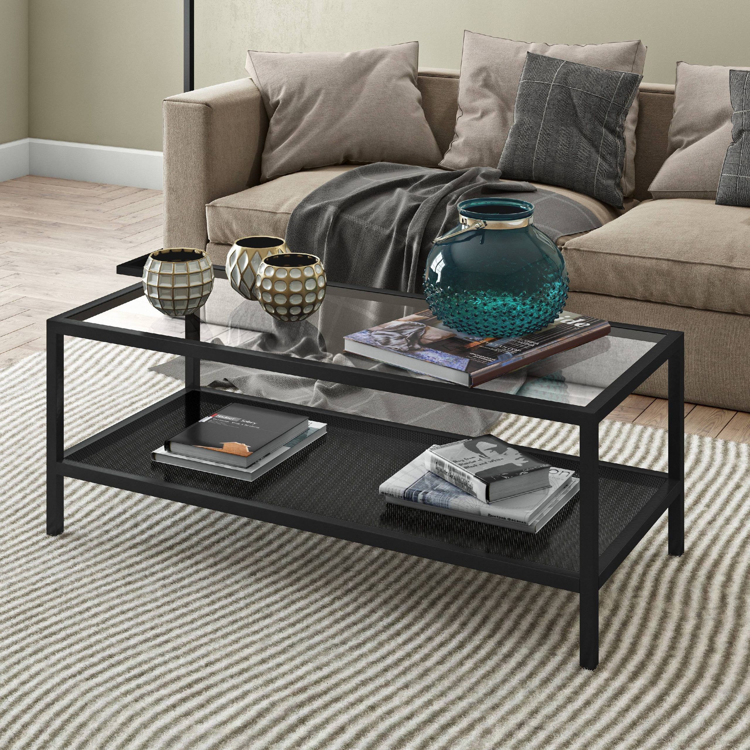 Evelyn&zoe Contemporary Metal Coffee Table With Glass Top – Walmart With Glass Coffee Tables With Lower Shelves (Gallery 19 of 20)