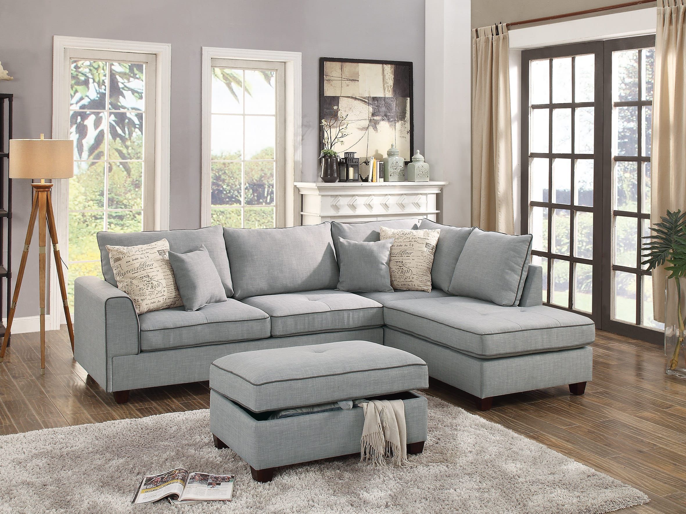 F6543 Light Gray 3 Pcs Sectional Sofa Setpoundex Within Sofas In Light Gray (Gallery 11 of 22)