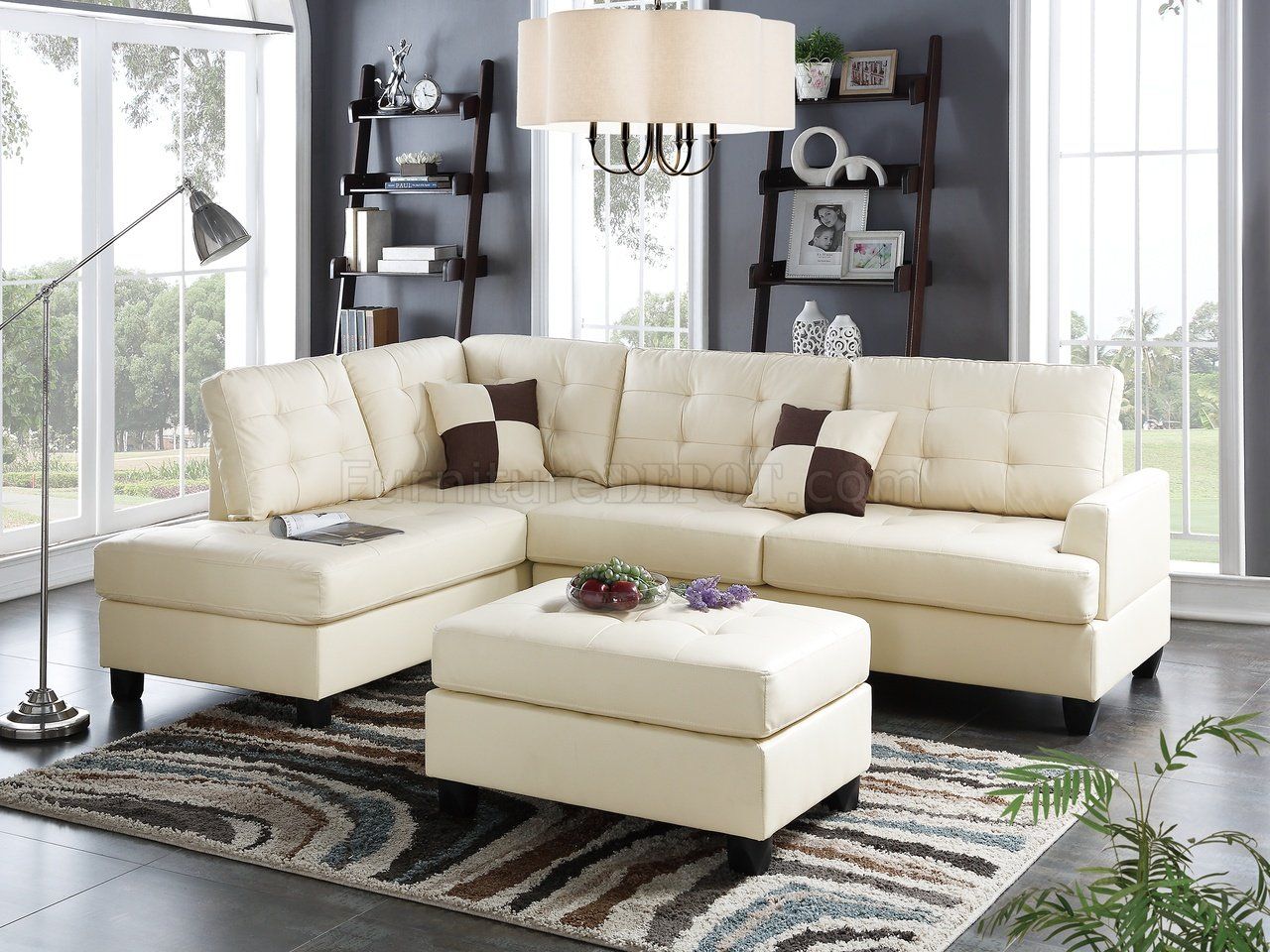 F6856 Sectional Sofa 3pc In Beige Faux Leatherboss Within Small L Shaped Sectional Sofas In Beige (Gallery 13 of 21)