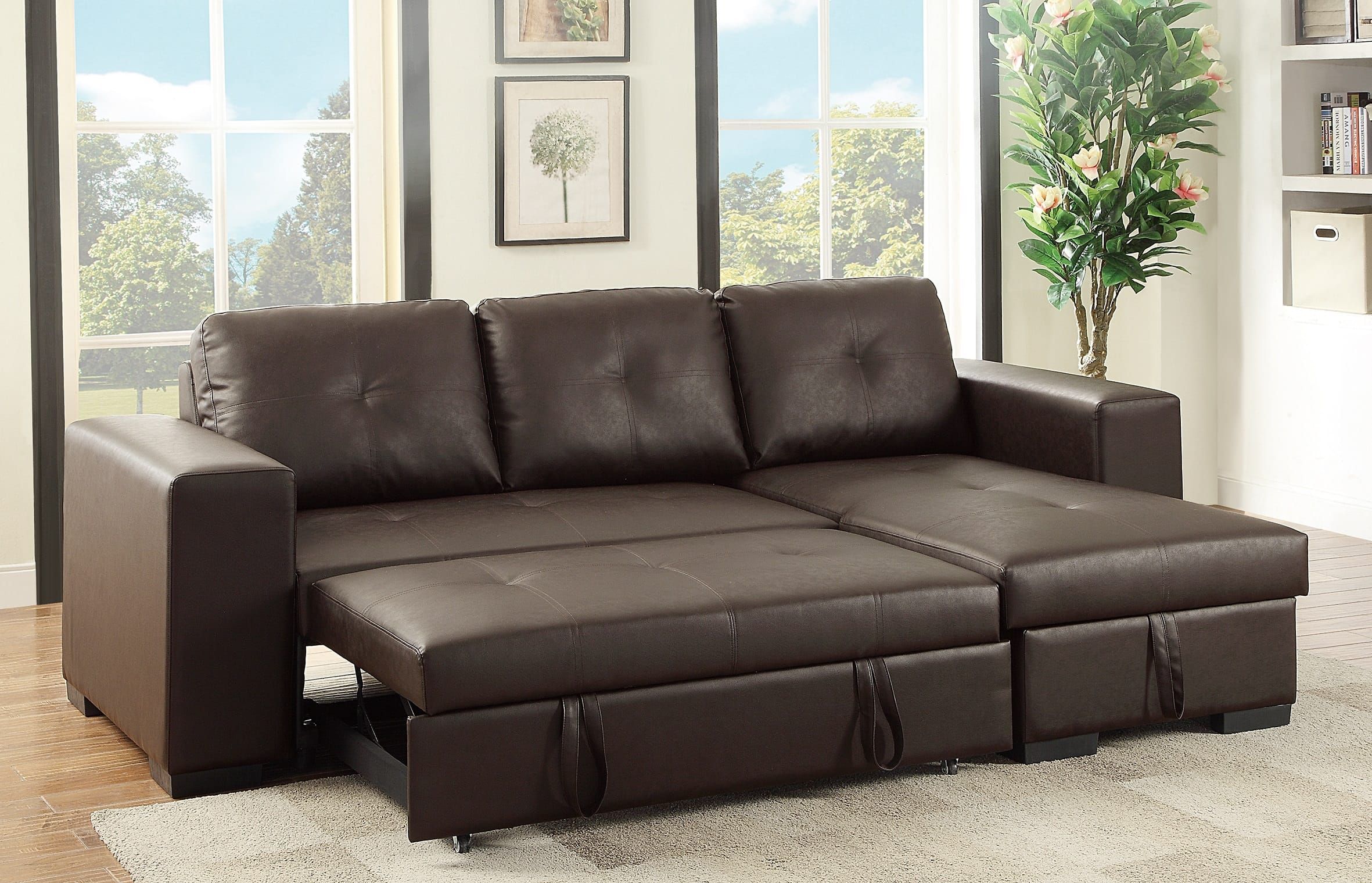 F6930 Espresso Convertible Sectional Sofapoundex Pertaining To 3 Seat Convertible Sectional Sofas (Gallery 17 of 20)