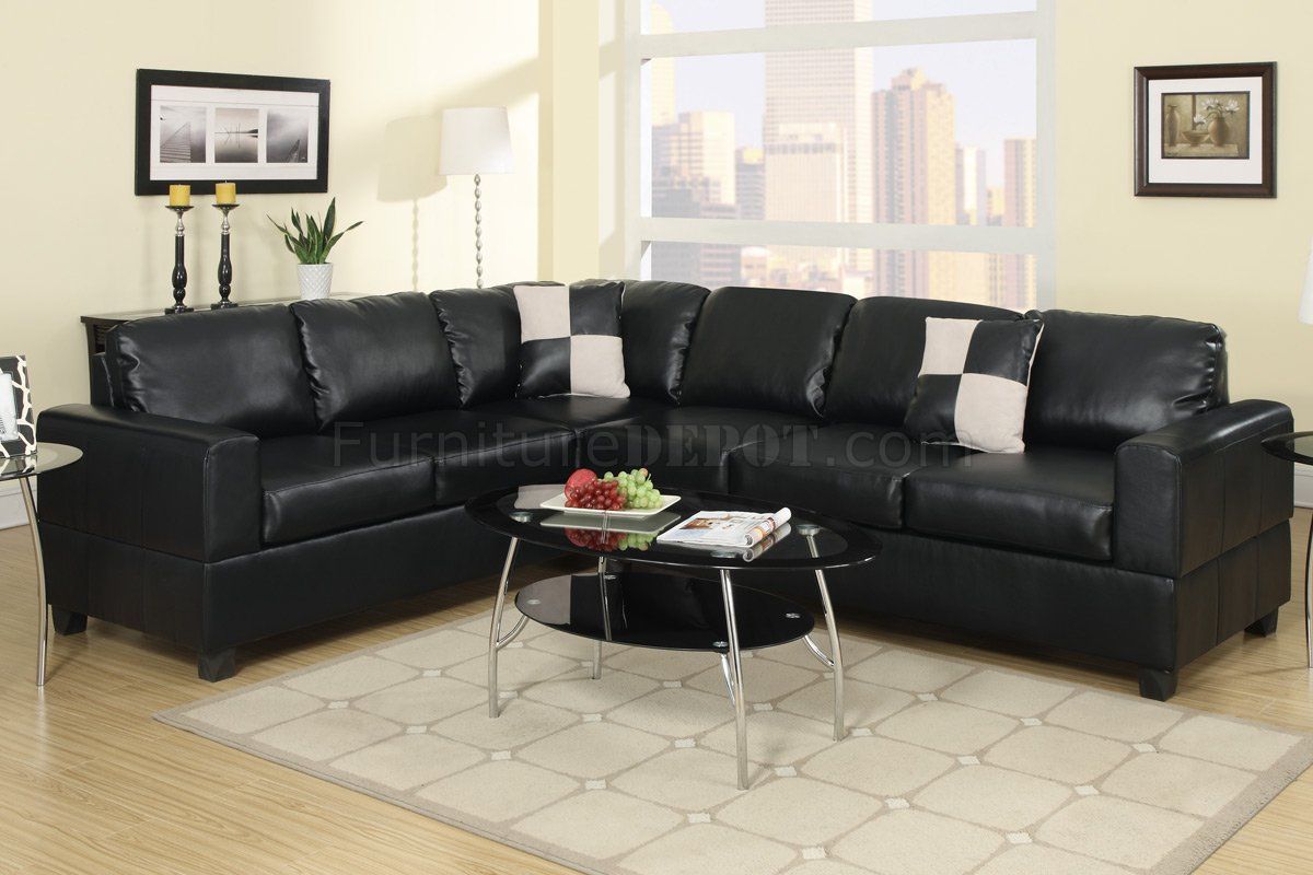 F7630 Sectional Sofa In Black Faux Leatherpoundex Inside Black Faux Suede Memory Foam Sofas (Gallery 18 of 20)