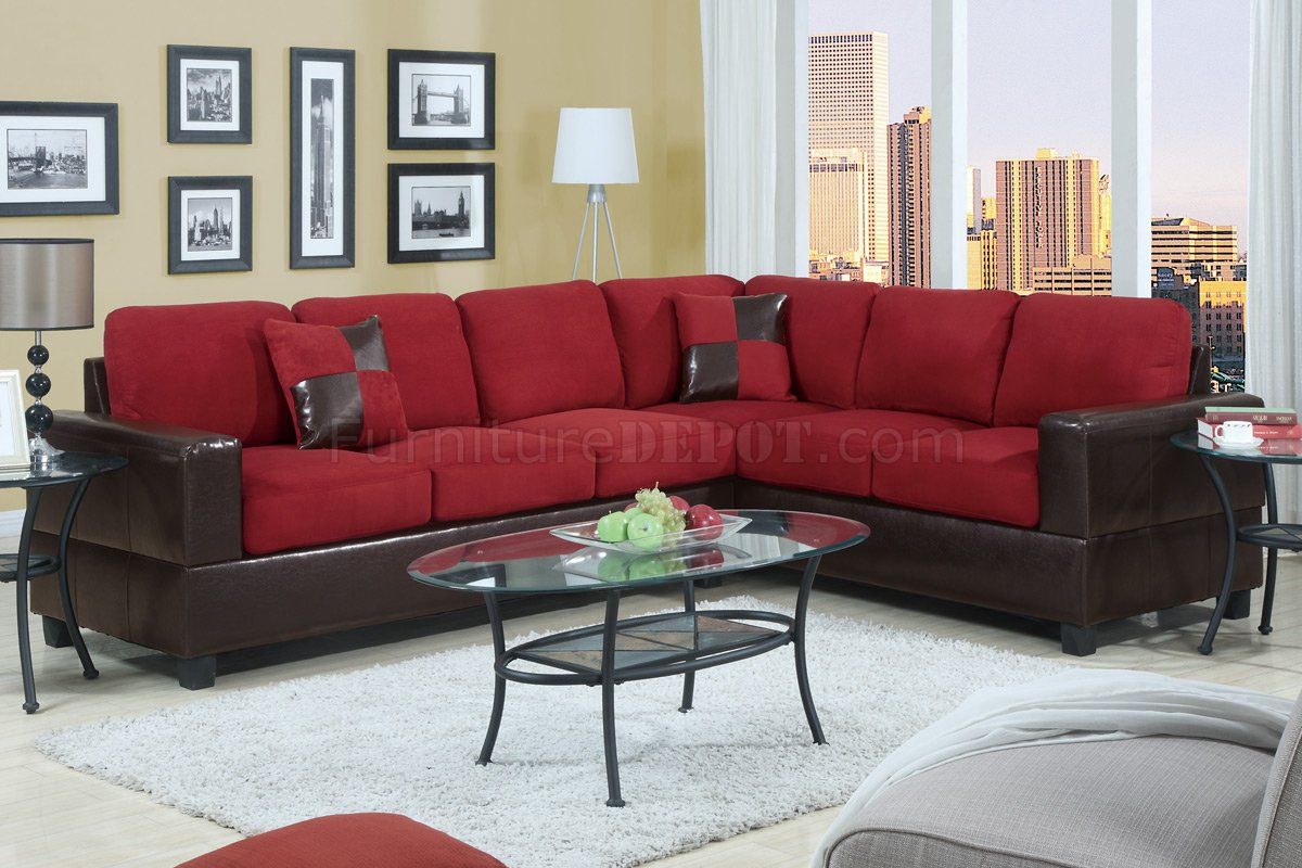 F7638 Modern Sectional Sofa In Red Microfiberpoundex With Regard To Microfiber Sectional Corner Sofas (View 8 of 20)