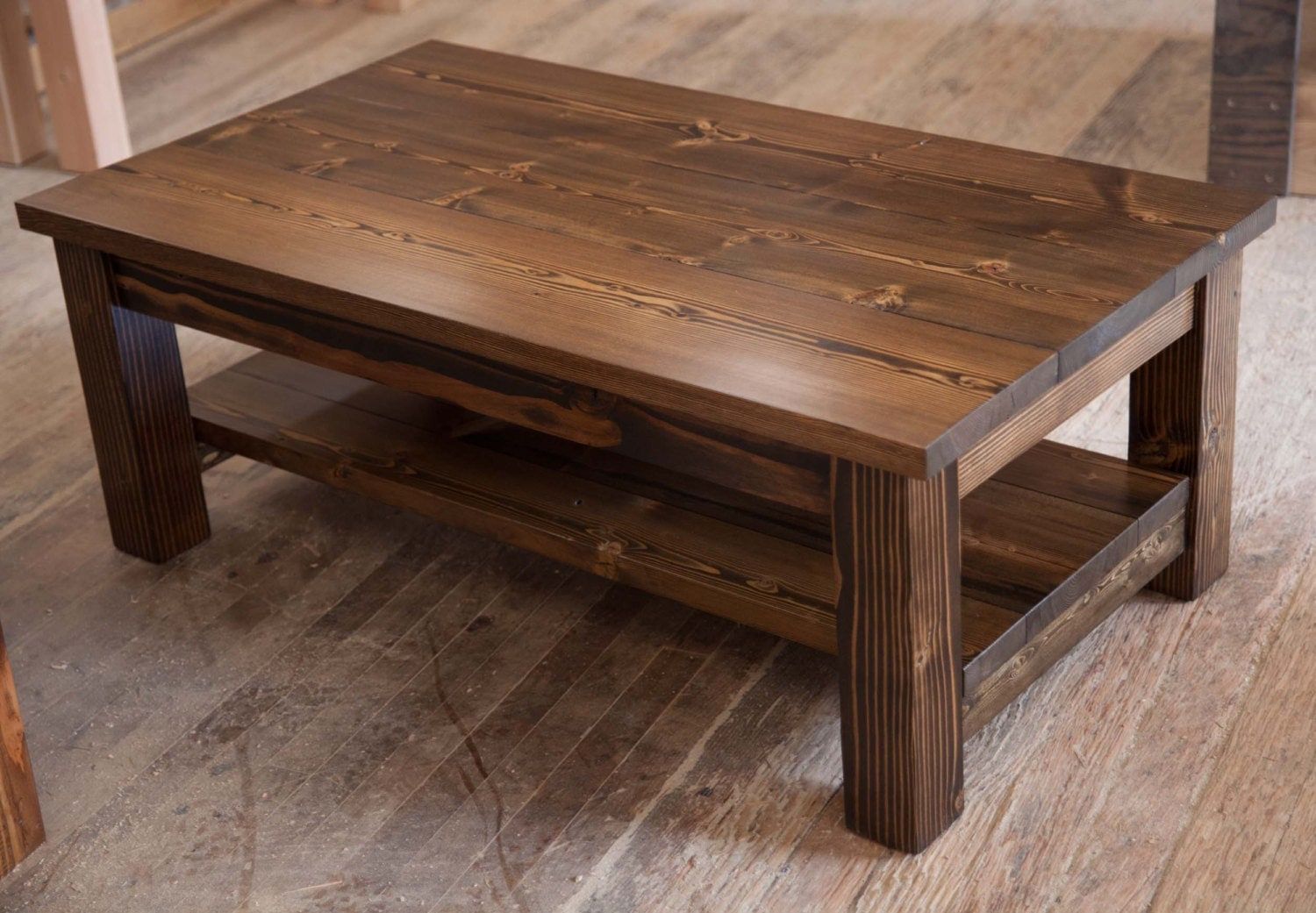 Farmhouse Coffee Table Rustic Coffee Table Solid Wood Intended For Rustic Wood Coffee Tables (Gallery 14 of 21)