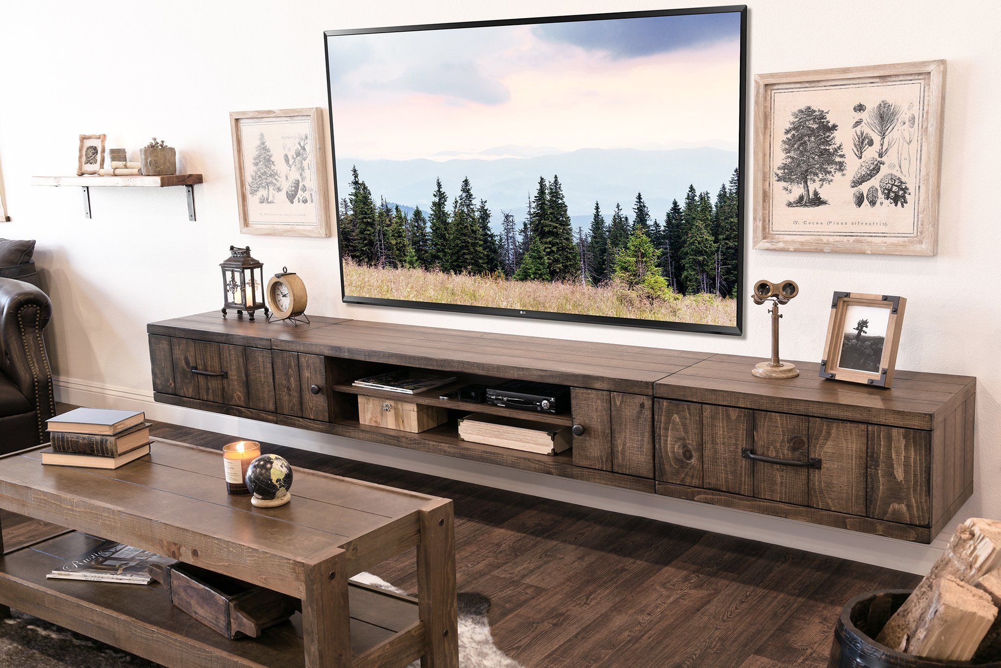 Farmhouse Rustic Wood Floating Tv Stand Entertainment Center – Spice Intended For Modern Farmhouse Rustic Tv Stands (View 7 of 20)