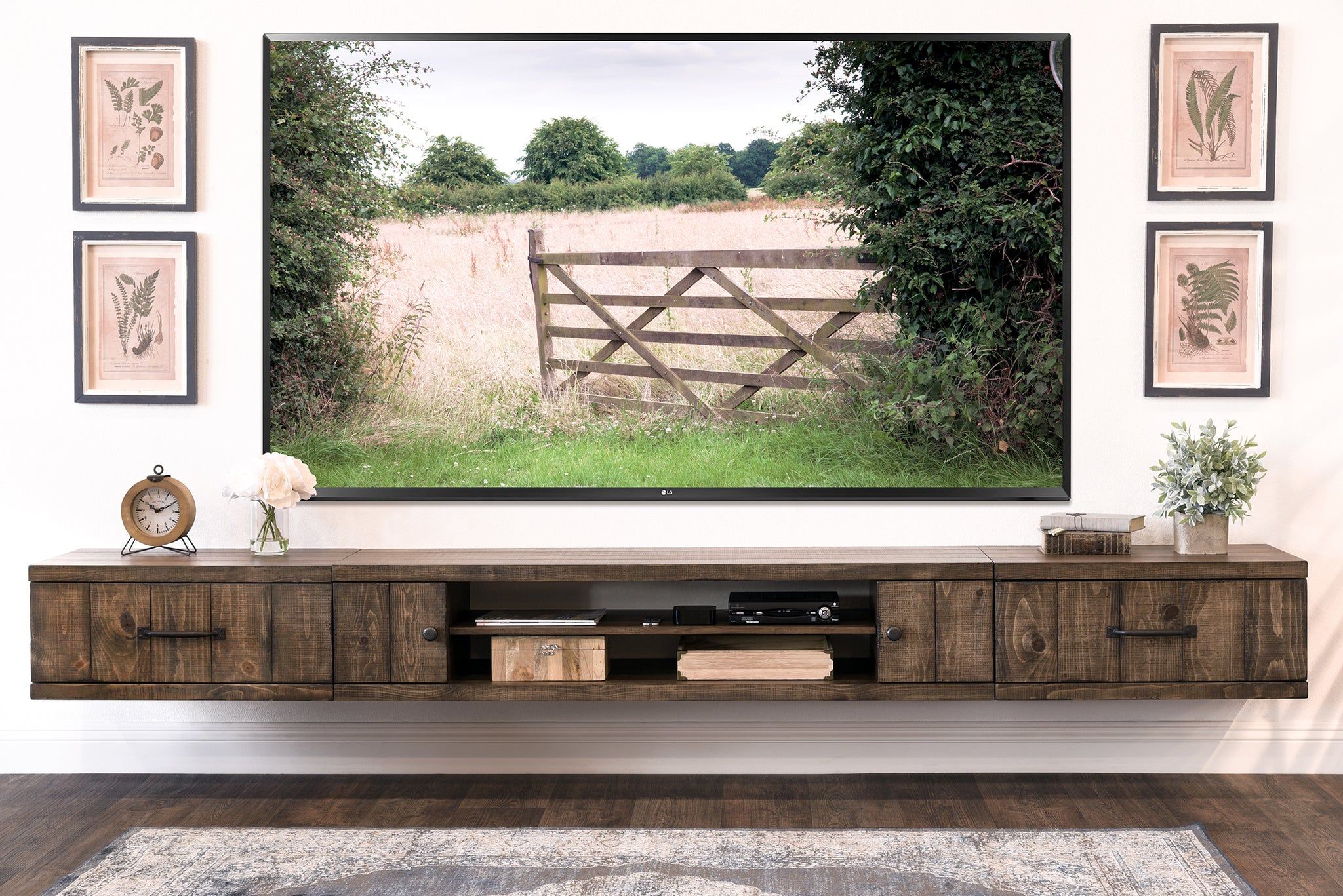 Farmhouse Rustic Wood Floating Tv Stand Entertainment Center – Spice With Regard To Modern Farmhouse Rustic Tv Stands (View 4 of 20)