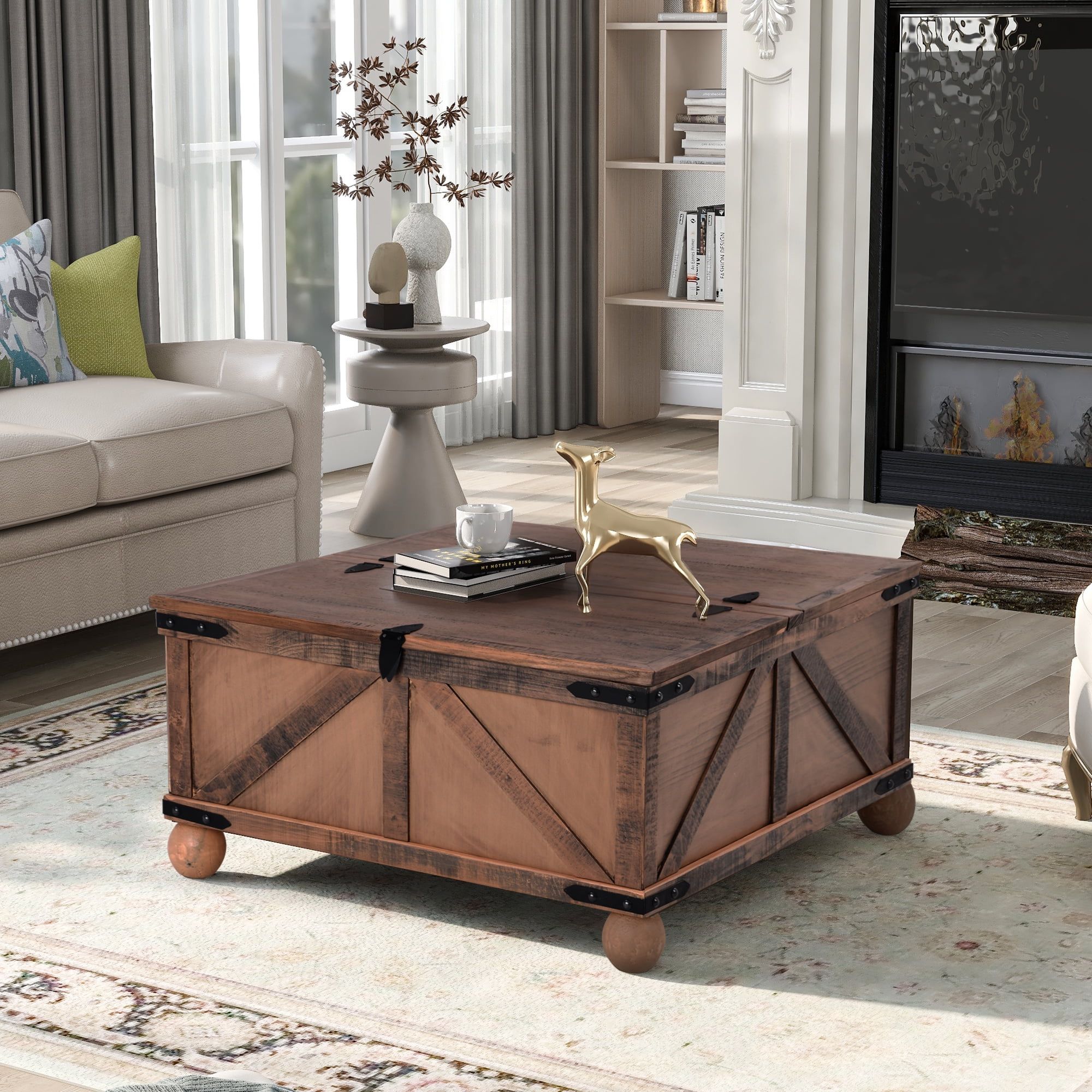 Farmhouse Square Coffee Table With Lift Top For Storage, Brown Within Farmhouse Lift Top Tables (Gallery 7 of 20)