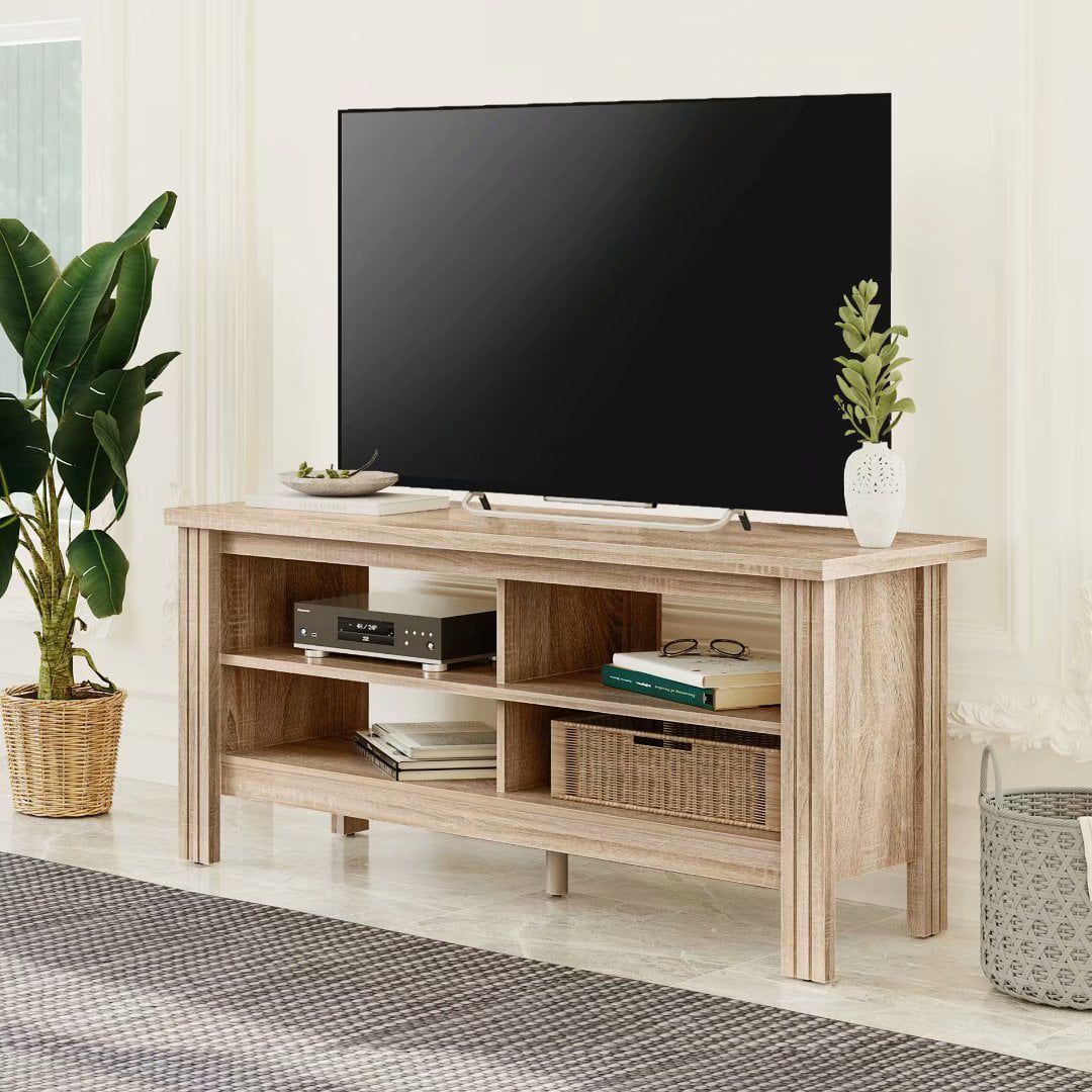 Farmhouse Tv Stand For 55" Flat Screen Tv Console Table Storage Cabinet Inside Cafe Tv Stands With Storage (View 15 of 20)