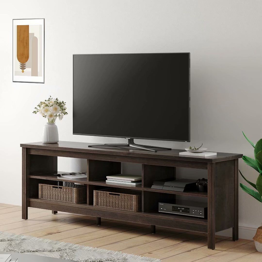 Farmhouse Tv Stand For 75" Flat Screen, Console Table Storage Cabinet Inside Cafe Tv Stands With Storage (View 9 of 20)