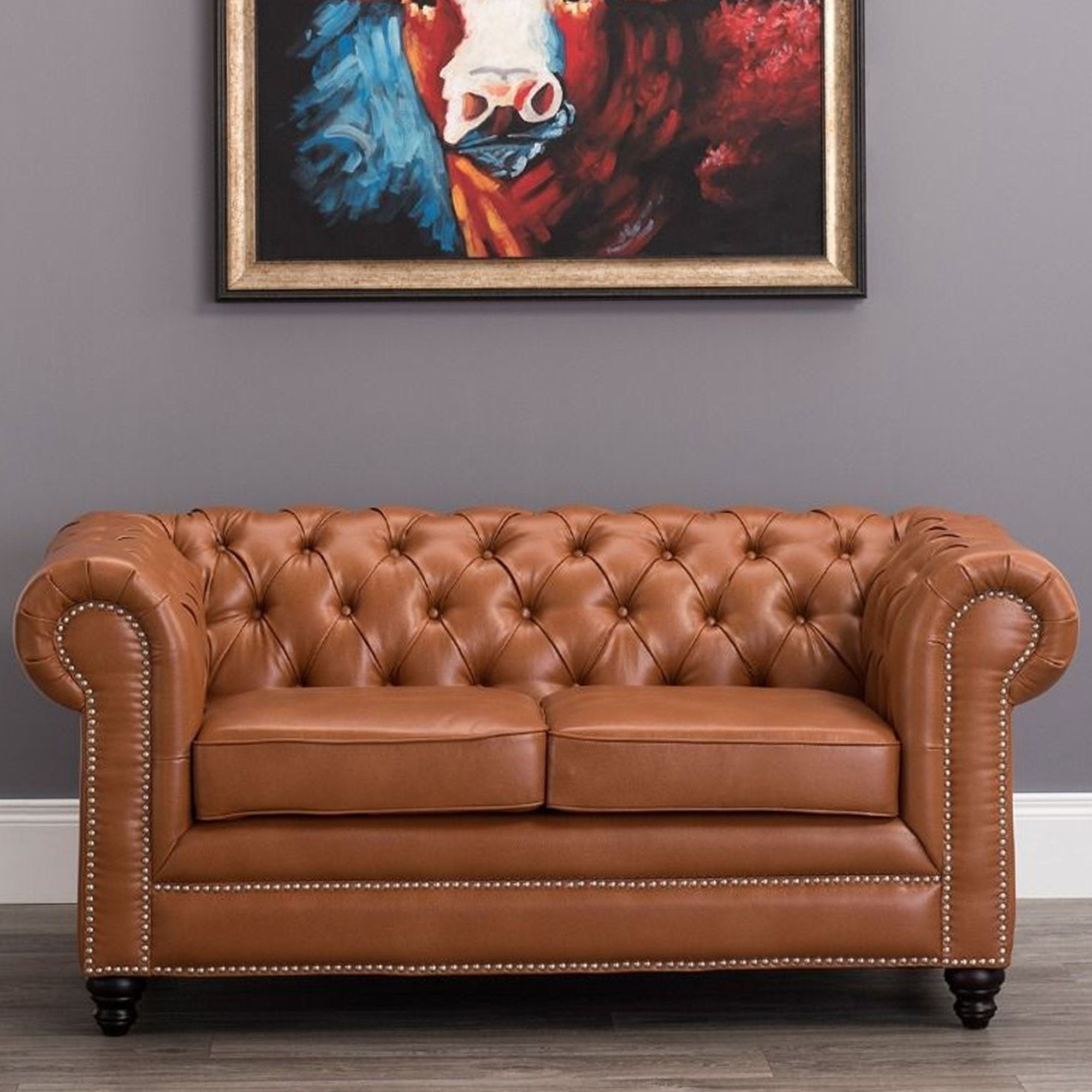 Faux Leather Chesterfield 2 Seater Sofa Tan | Tan Chesterfield Sofa Inside Faux Leather Sofas (View 17 of 21)