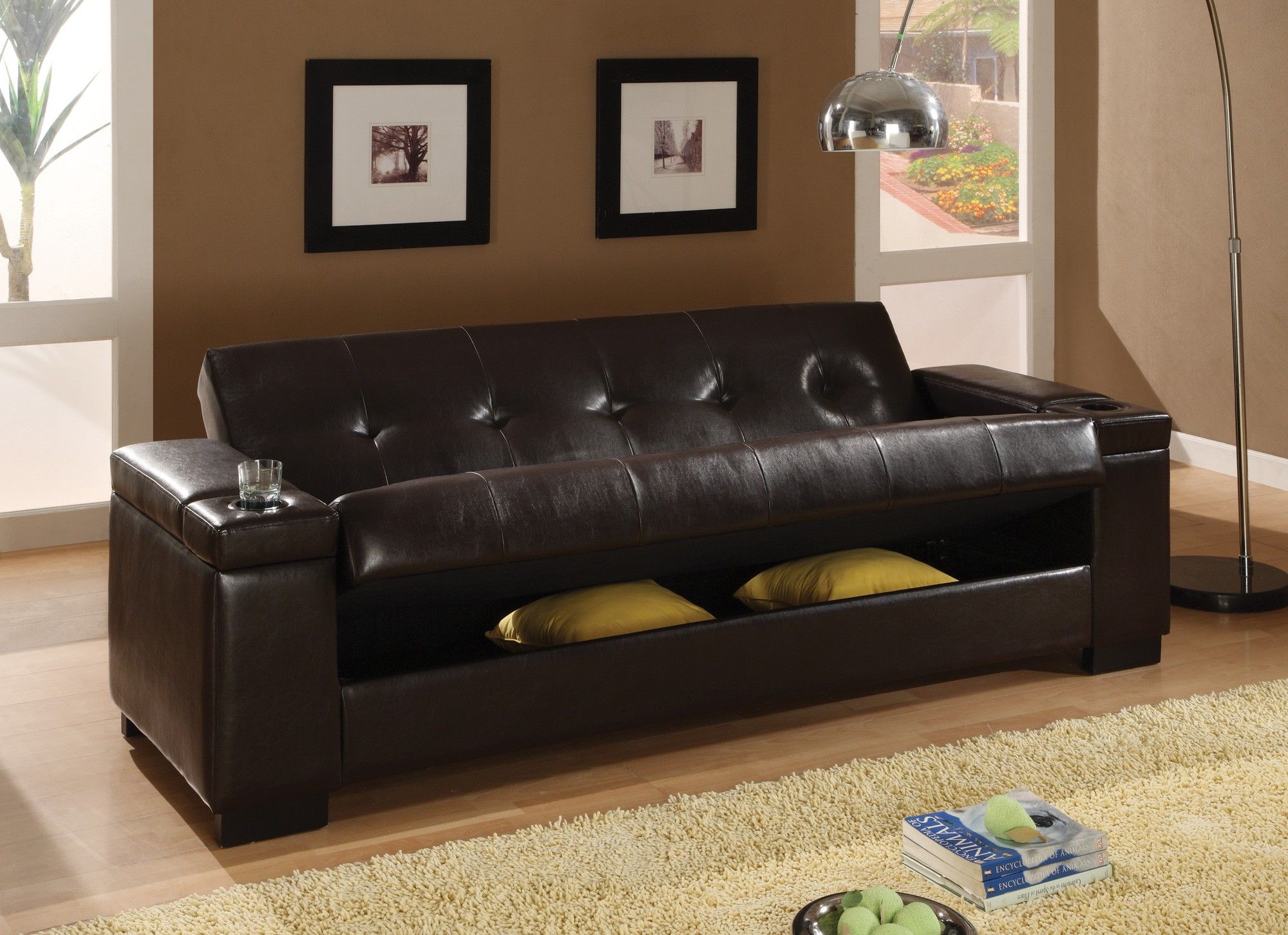 Faux Leather Convertible Sofa Sleeper With Storage 300143 From Coaster Intended For 8 Seat Convertible Sofas (View 8 of 20)