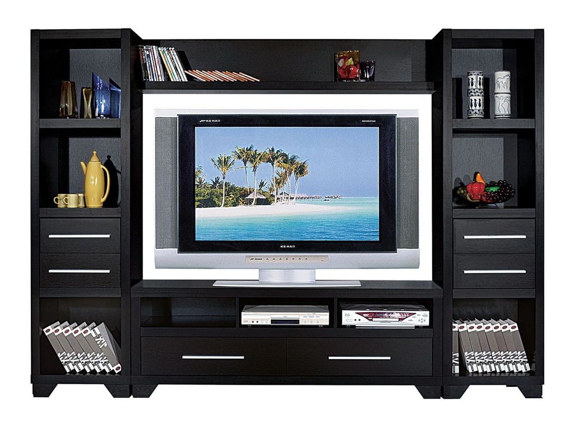 Fc Design 4 Piece Entertainment Center With Tv Stand, 2 Media Tower Inside Rgb Entertainment Centers Black (Gallery 7 of 20)