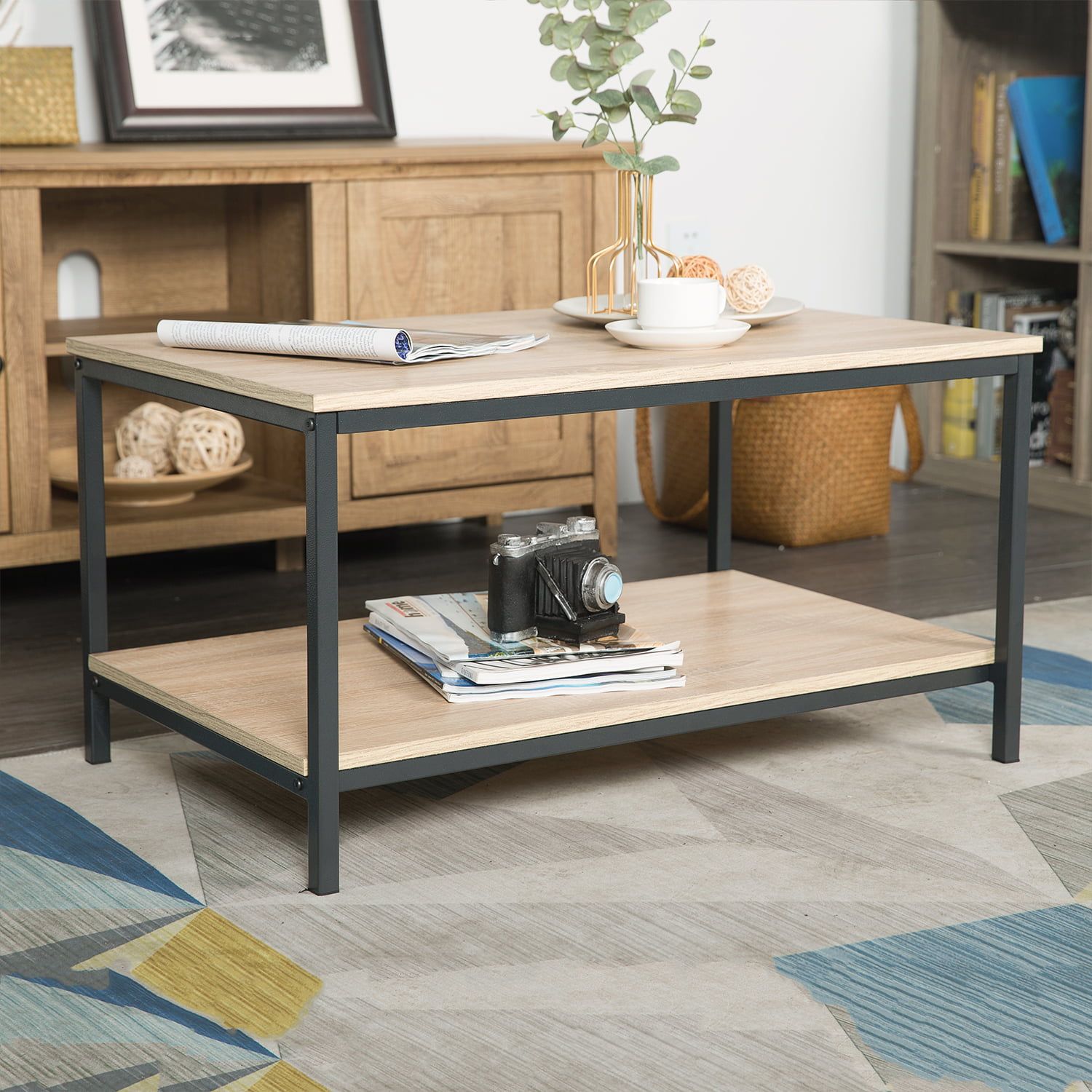 Finefind Modern Industrial Metal Rectangular Coffee Table With Storage With Metal 1 Shelf Coffee Tables (View 14 of 20)
