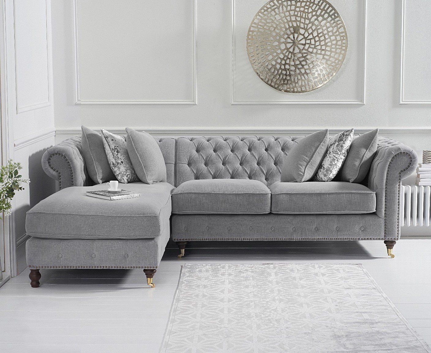 Fiona Medium Grey Linen Left Facing Chaise Sofa Regarding Gray Linen Sofas (Gallery 4 of 20)