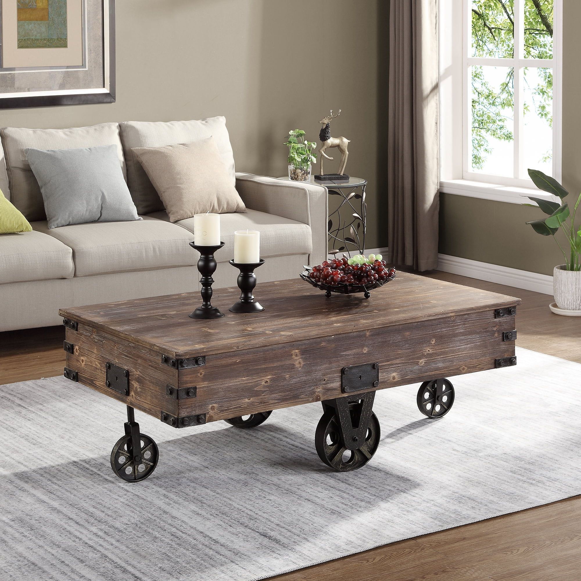 Firstime & Co. Brown Factory Cart Coffee Table, Farmhouse, Rustic For Brown Rustic Coffee Tables (Gallery 3 of 20)