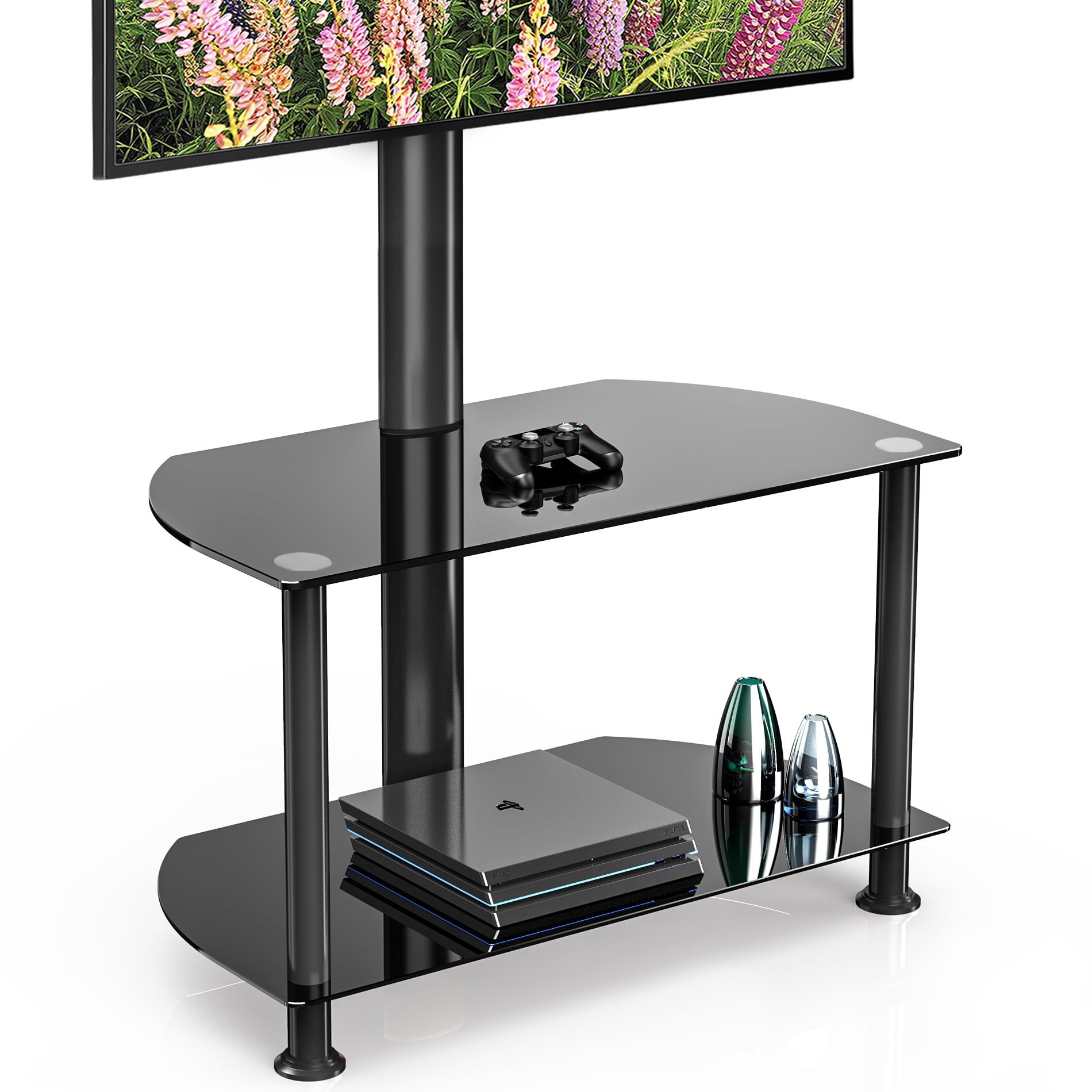Fitueyes 2 Tiers Floor Tv Stand With Swivel Mount For 32 To 55 Inch With Tier Stands For Tvs (View 3 of 20)