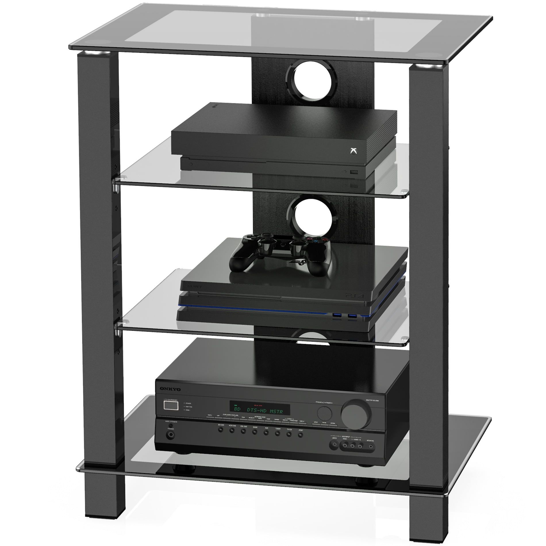 Fitueyes 4 Tier Av Media Stand Component Cabinet And Hi Fi Rack Audio Regarding Tier Stand Console Cabinets (View 6 of 20)