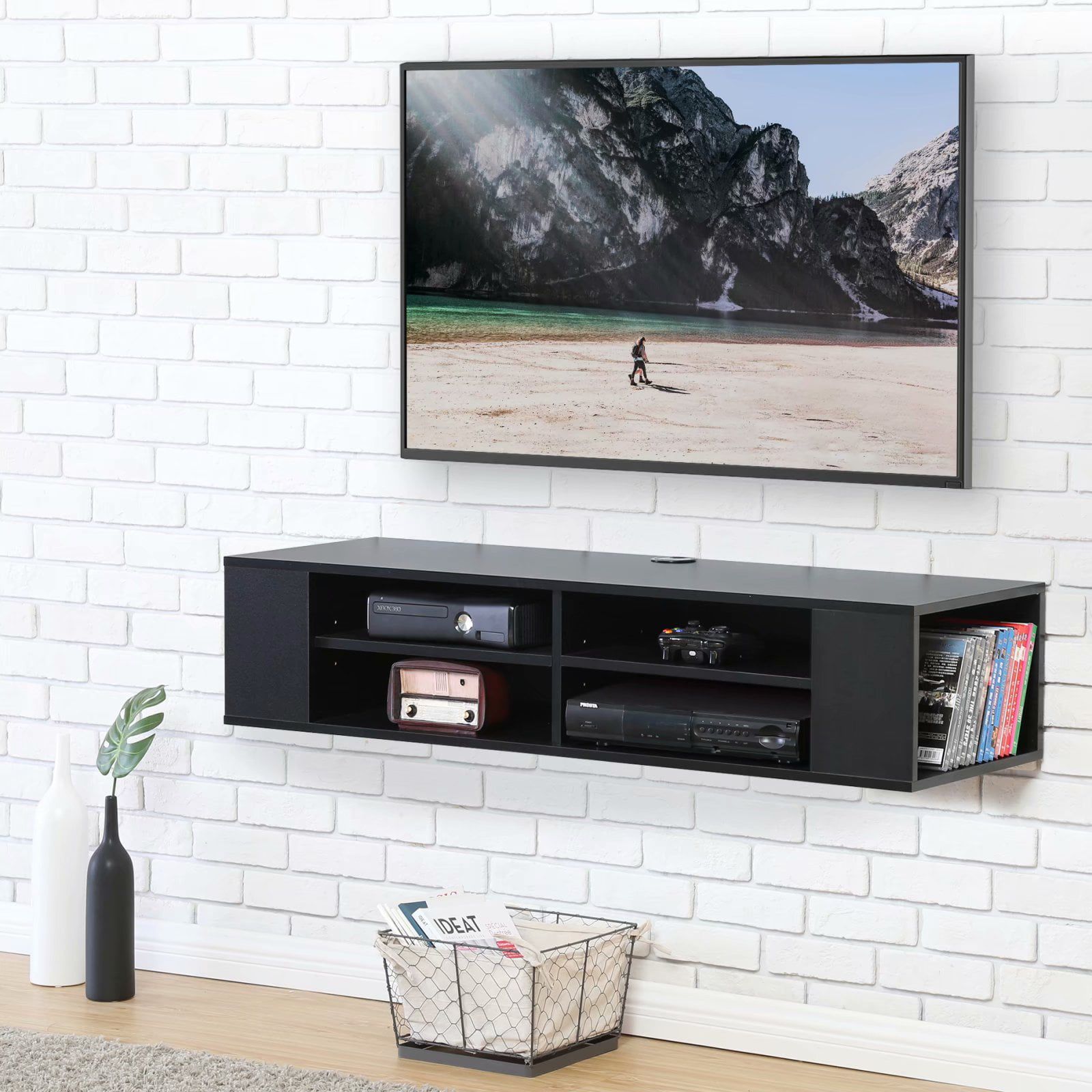 Fitueyes Floating Entertainment Storage Shelf Black Wall Mounted In Floating Stands For Tvs (View 19 of 20)