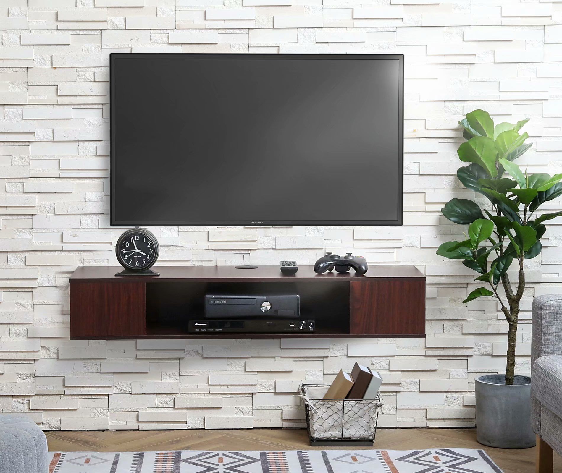 Fitueyes Floating Tv Stand Wall Mounted Entertainment Center Walnut Pertaining To Walnut Entertainment Centers (Gallery 13 of 20)
