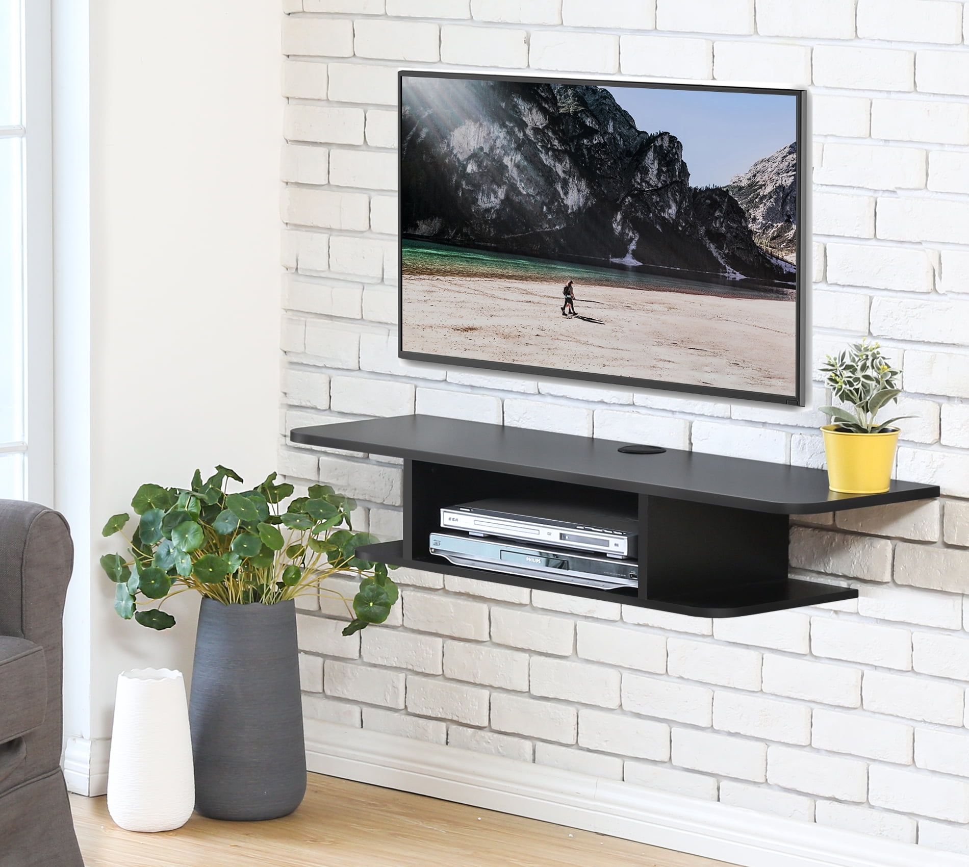 Fitueyes Wall Mounted Media Console,floating Tv Stand Component Shelf Throughout Top Shelf Mount Tv Stands (Gallery 18 of 20)