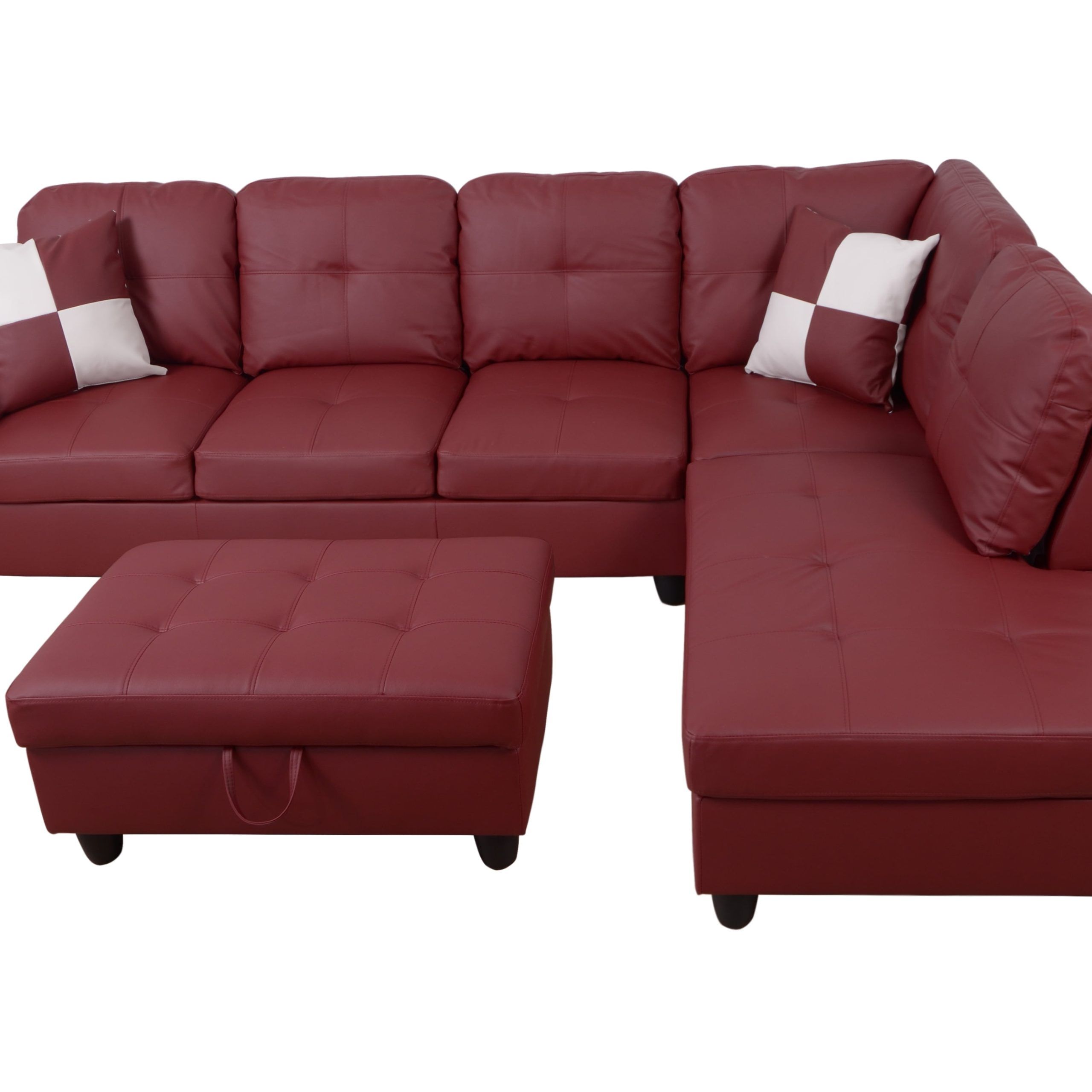 For U Furnishing Classic Red Faux Leather Sectional Sofa, Right Facing Throughout Faux Leather Sectional Sofa Sets (Gallery 13 of 21)