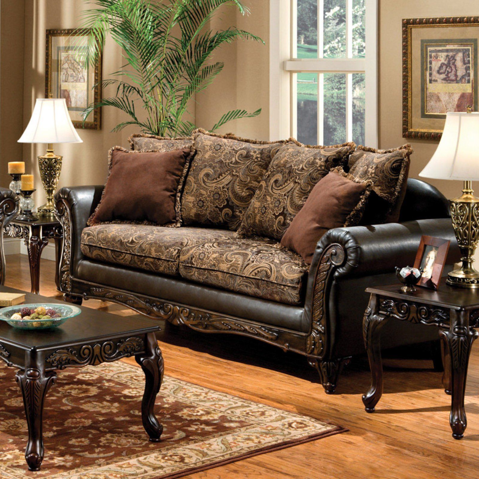 Furniture Of America Doria Fabric And Leatherette Sofa Set – Floral Regarding Sofas In Pattern (View 19 of 20)
