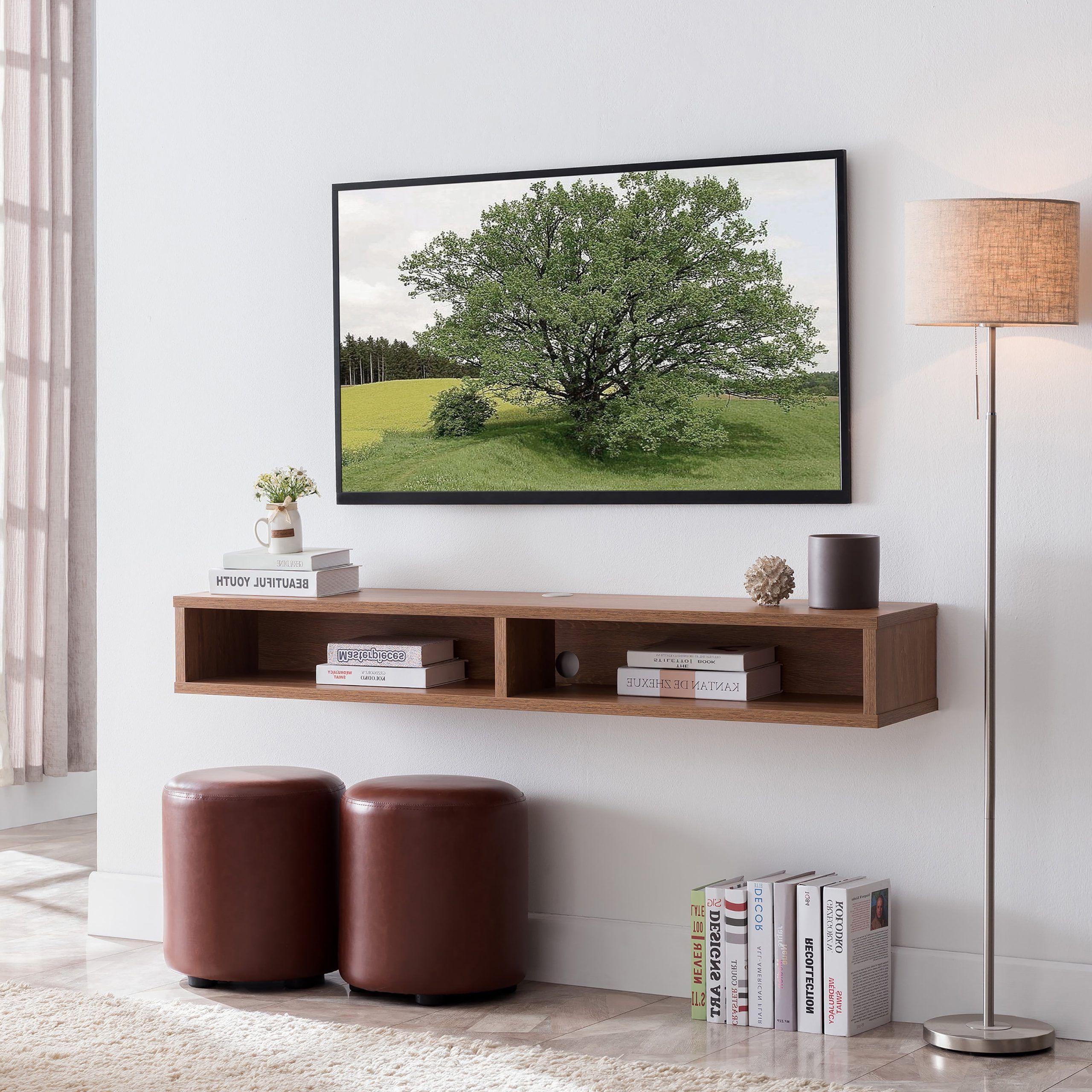 Furniture Of America Evaine 2 Shelf Floating Tv Stand, Weathered Oak Within Floating Stands For Tvs (View 3 of 20)