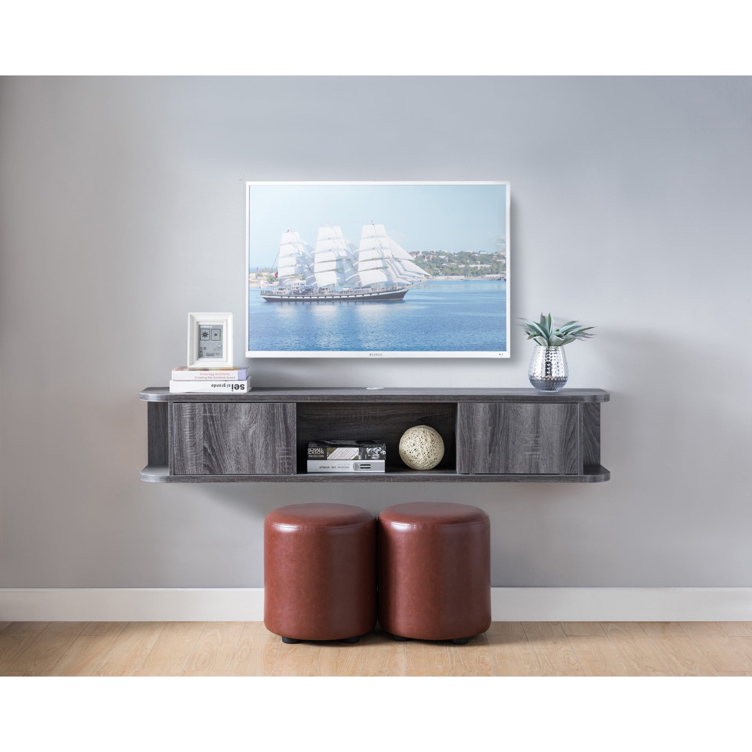 Furniture Of America Fernandu 3 Shelf Floating Tv Stand, Distressed With Regard To Floating Stands For Tvs (View 14 of 20)