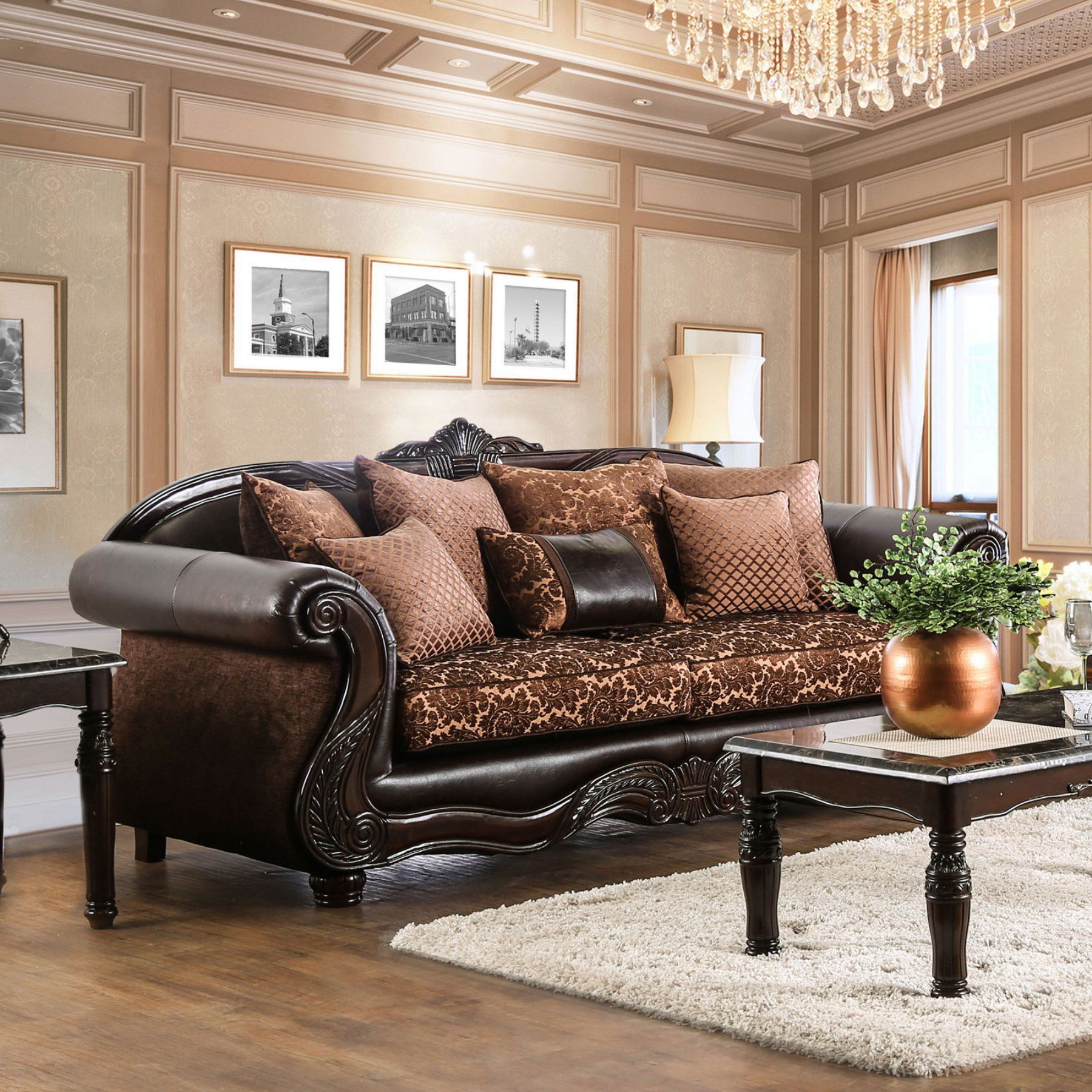 Furniture Of America Maldino Traditional Style Intricate Wood Carved Within Sofas With Pillowback Wood Bases (View 5 of 20)