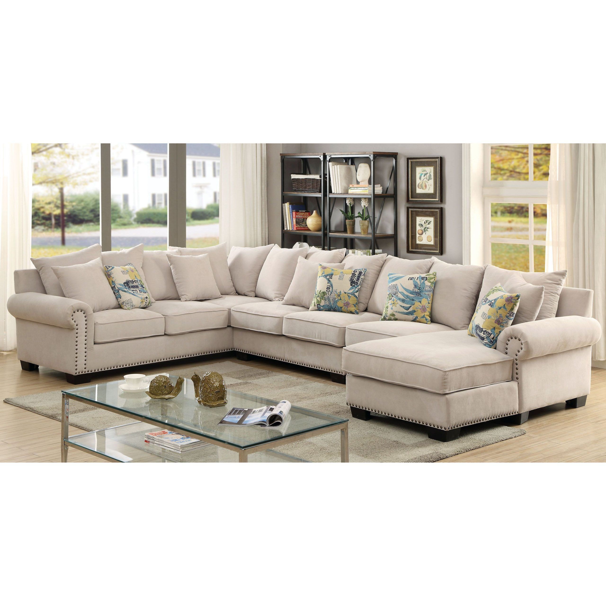 Furniture Of America Riti Contemporary Beige Sectional – On Sale Intended For U Shaped Couches In Beige (View 14 of 20)