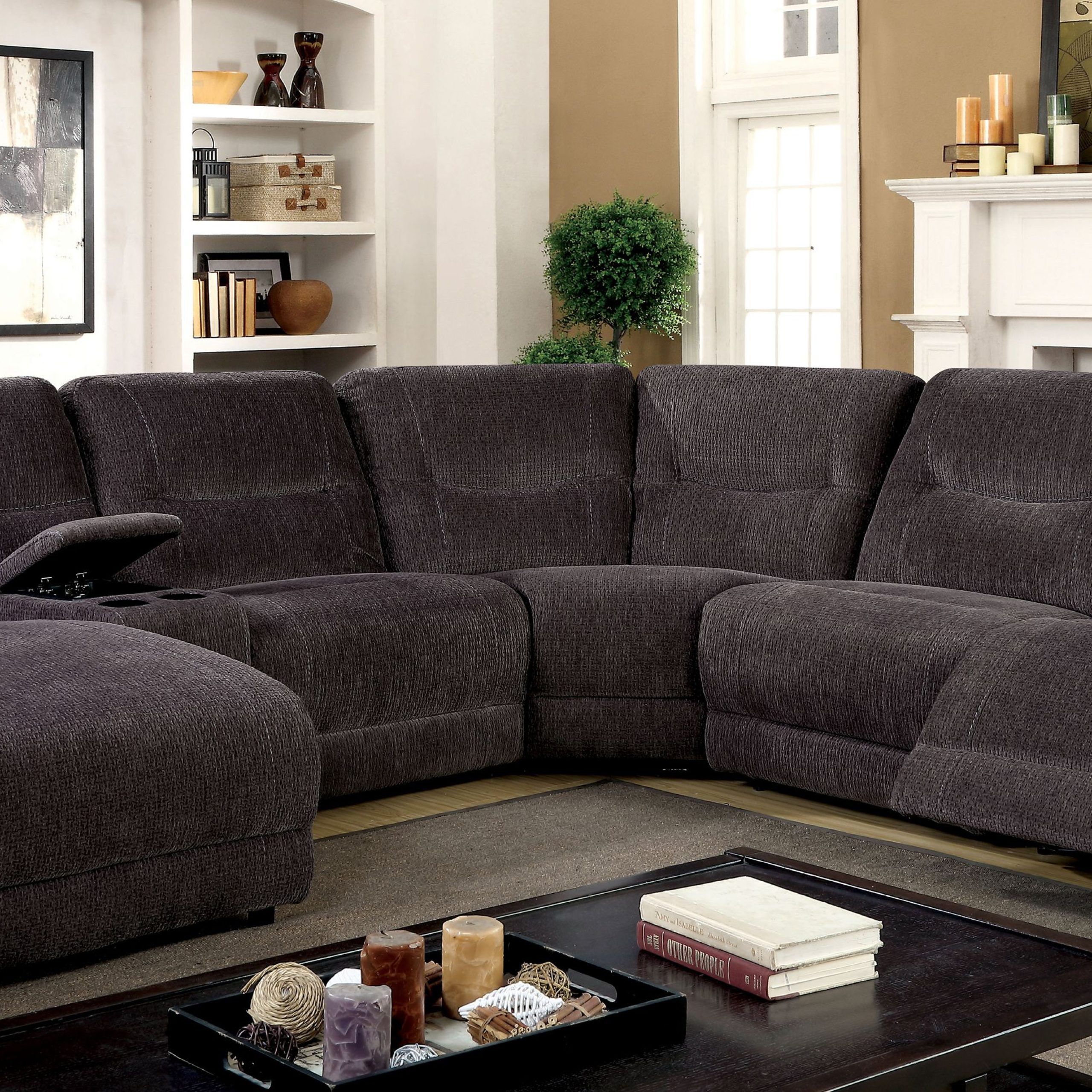 Furniture Of America Transitional Chenille Yolin Reclining Sectional Throughout Chenille Sectional Sofas (View 12 of 20)