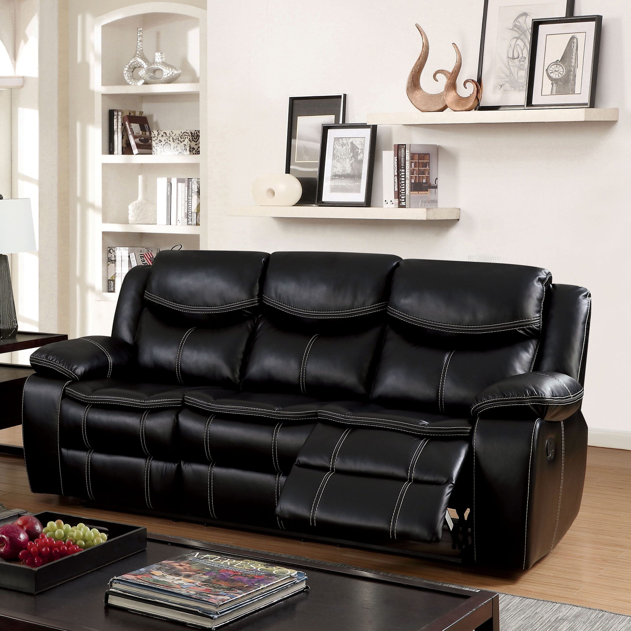 Furniture Of America Transitional Faux Leather Judson Reclining Sofa Intended For Right Facing Black Sofas (View 16 of 20)