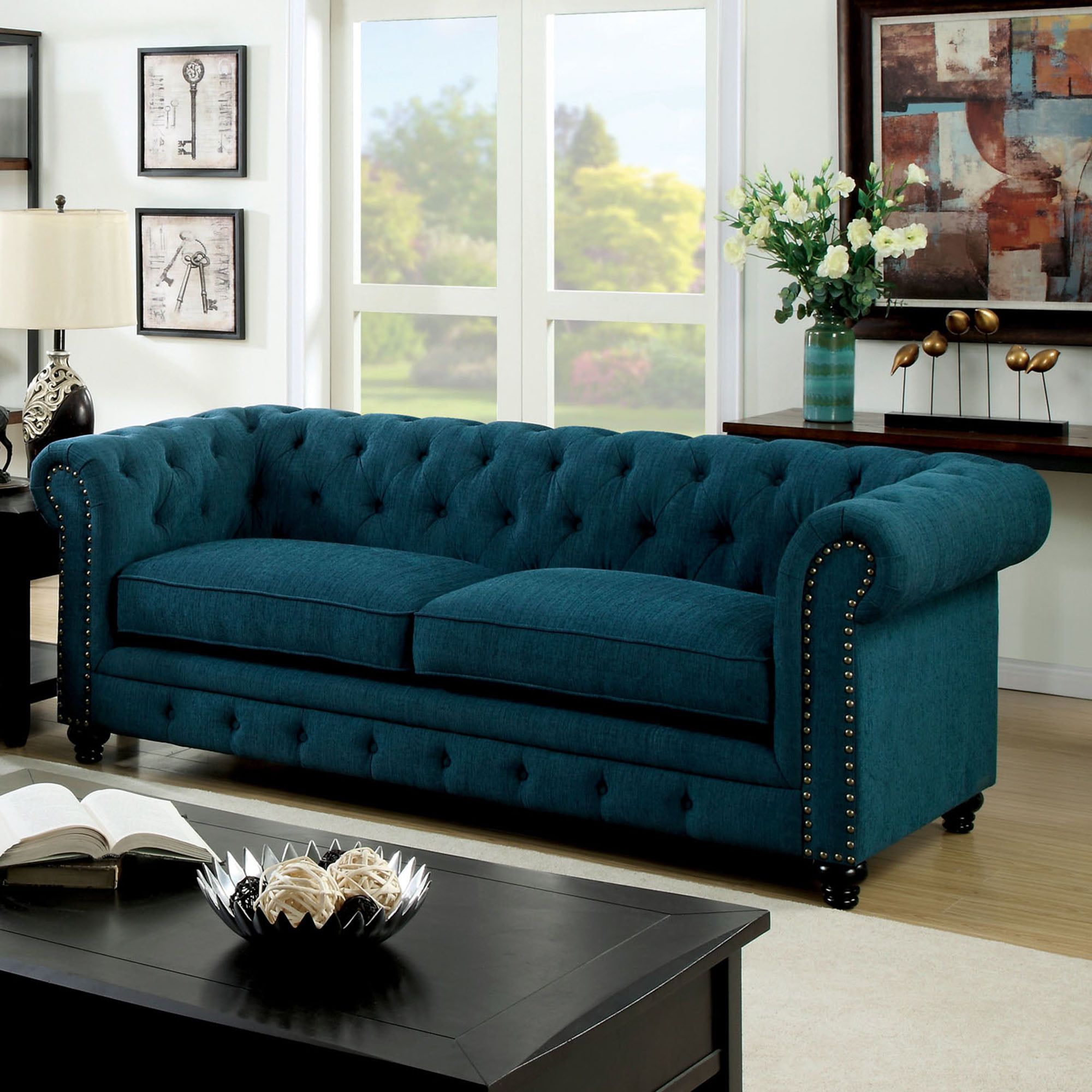 Furniture Of America Tufted Glam Faux Leather Nyssa Tuxedo Sofa, Dark Within Tufted Upholstered Sofas (Gallery 16 of 20)