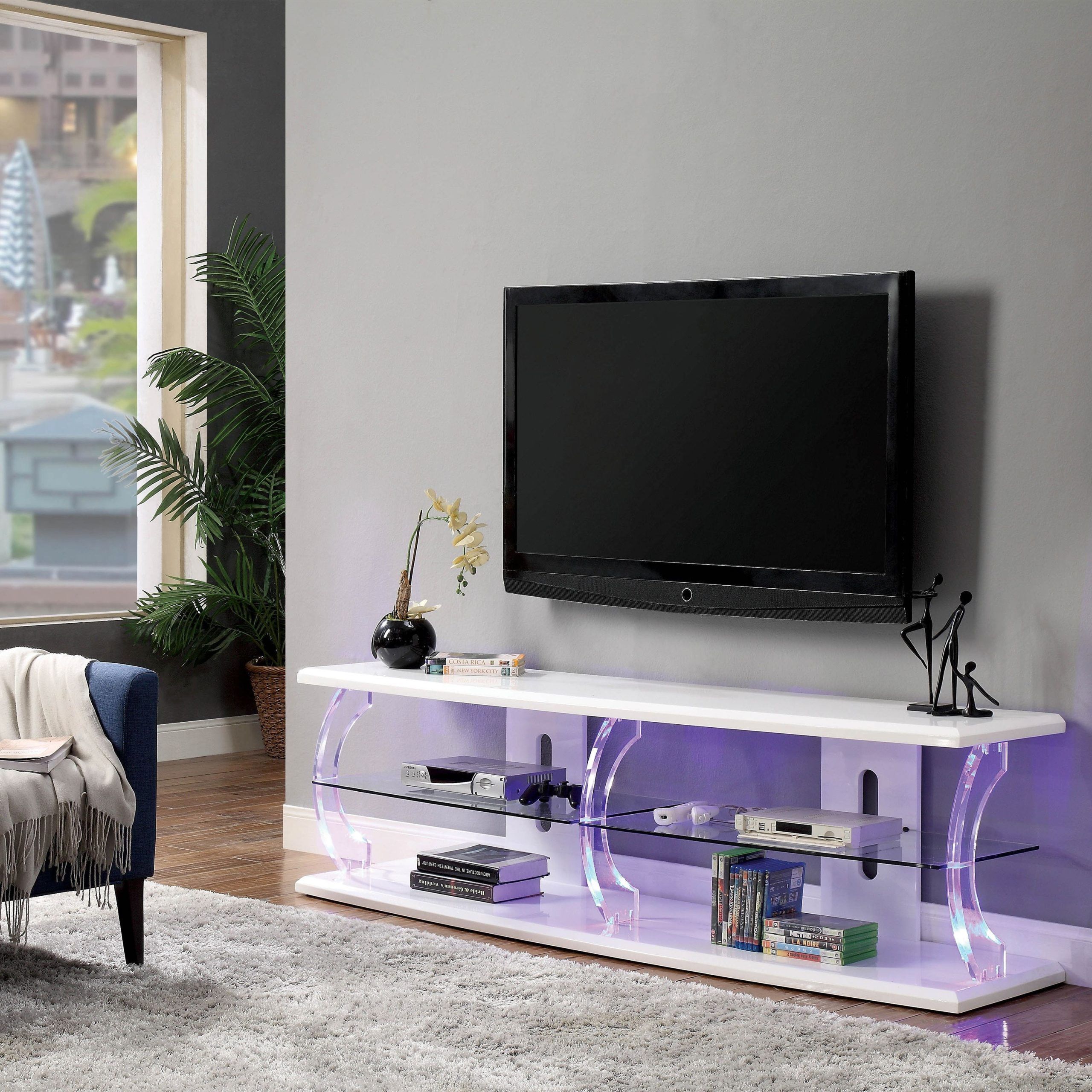 Furniture Of America Vedot Contemporary Led Tv Stand, 72", White And In Tv Stands With Led Lights &amp; Power Outlet (Gallery 4 of 20)