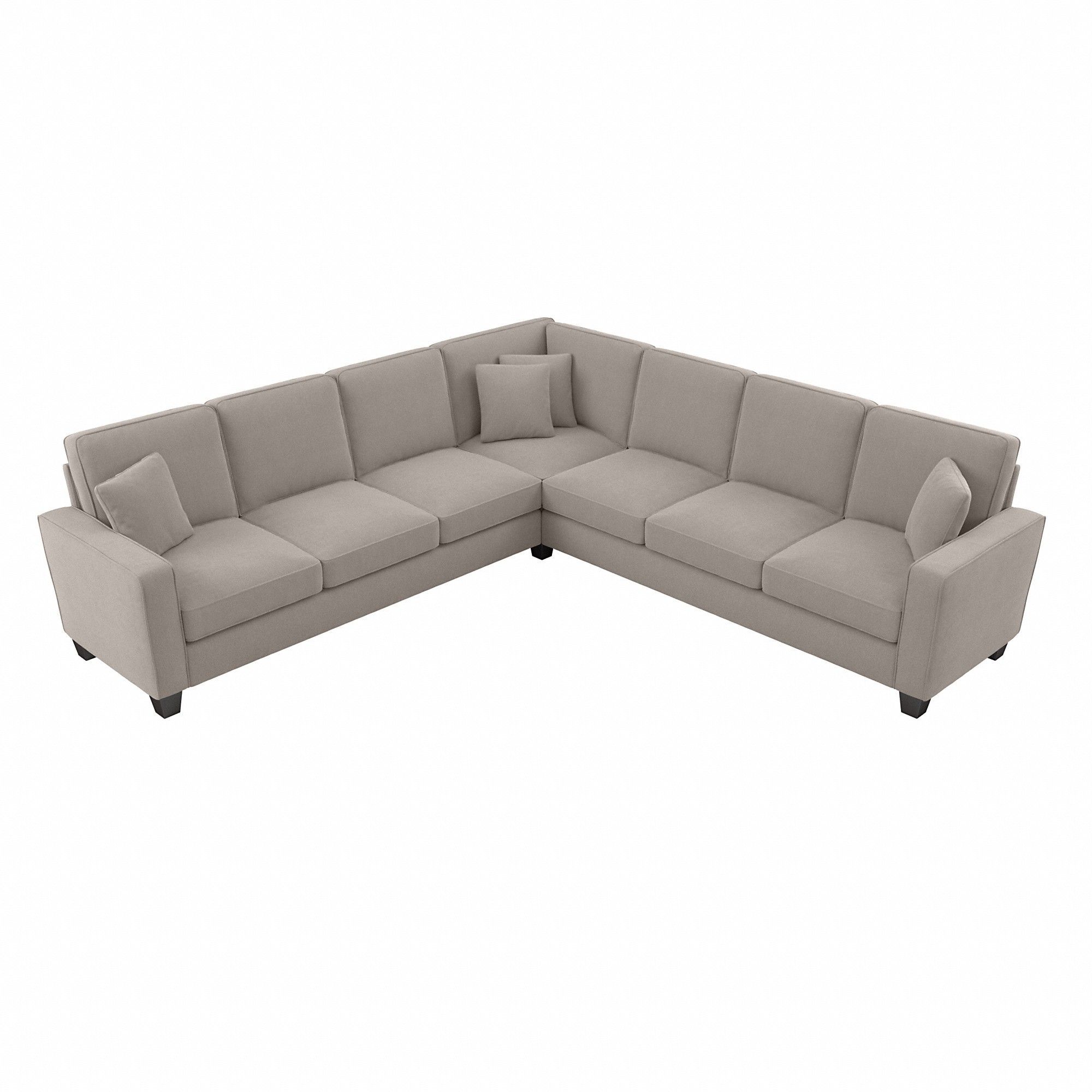 Furniture Stockton 110w L Shaped Sectional Couch In Beige Herringbone Intended For Beige L Shaped Sectional Sofas (Gallery 7 of 20)