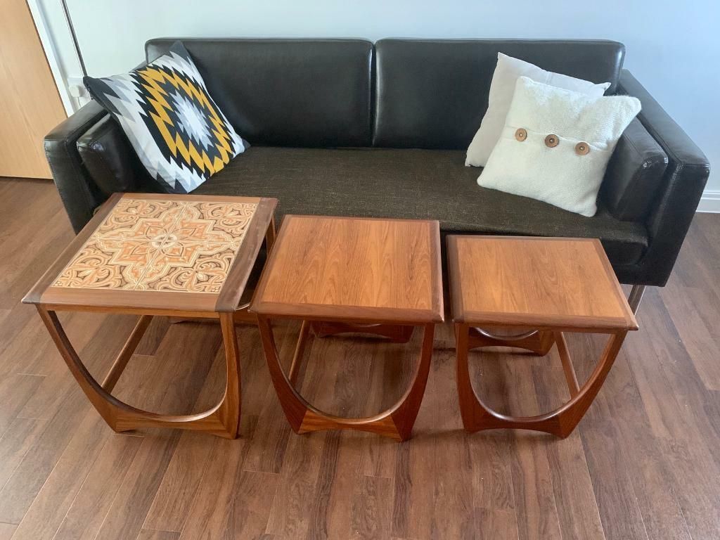 G Plan “astro” Mid Century Teak Tiled Nest Of 3 Coffee Tables – Like Inside Coffee Tables Of 3 Nesting Tables (Gallery 16 of 20)