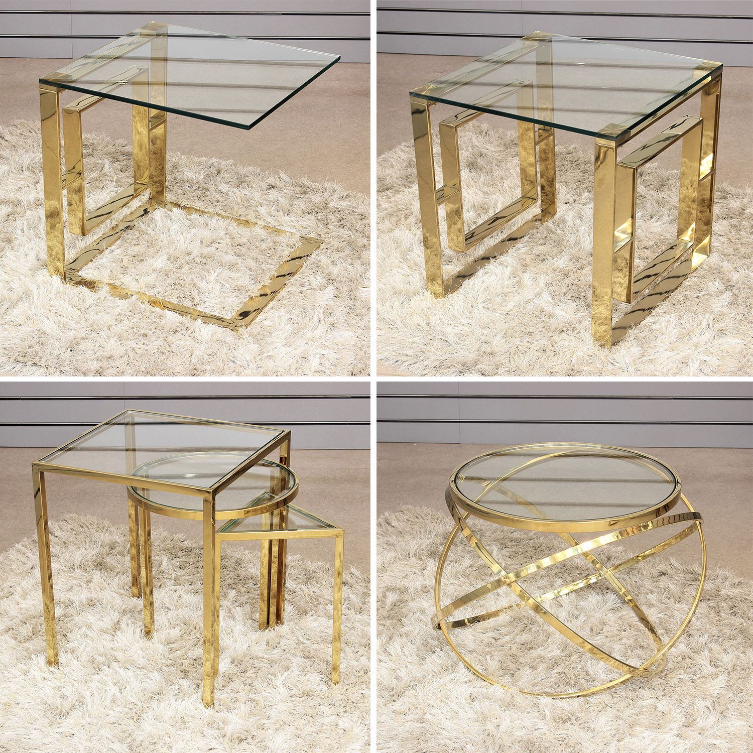 Geo Gold Nesting Tables Clear Glass Top Coffee Table Desk Living Room Pertaining To Clear Rectangle Center Coffee Tables (Gallery 20 of 20)