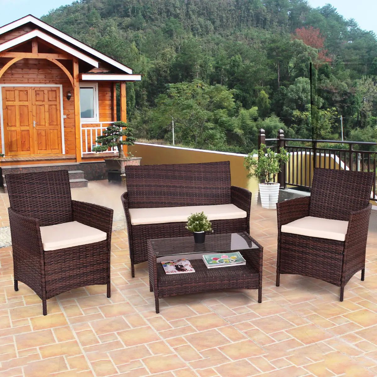 Giantex 4pcs Outdoor Patio Pe Rattan Wicker Coffee Table Shelf Modern Intended For 4pcs Rattan Patio Coffee Tables (Gallery 5 of 20)