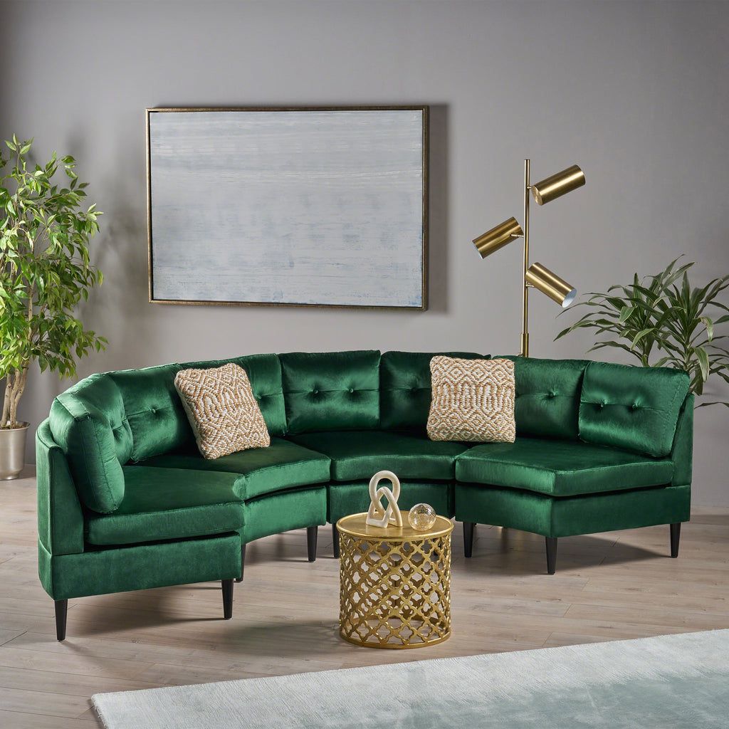 Glam Velvet Modular 4 Seater Sectional – Nh921803 – Noble House Furniture With Regard To Green Velvet Modular Sectionals (View 20 of 20)