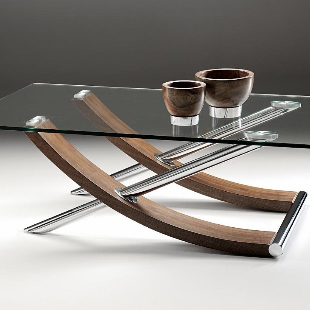Glass Chrome And Wood Coffee Table | Modern Glass Coffee Table For Wood Tempered Glass Top Coffee Tables (View 6 of 20)